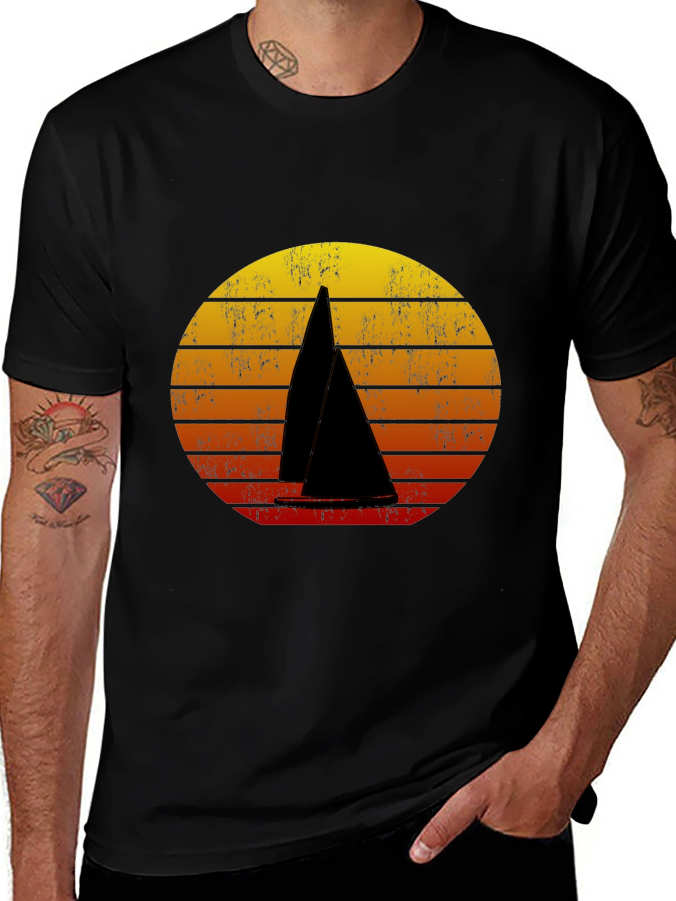 Variant 9 of Sunset Sailboat Graphic Tee - Black