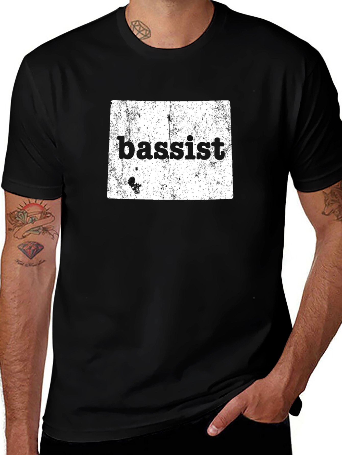 Bassist Distressed Graphic Tee - Black Cotton T-Shirt