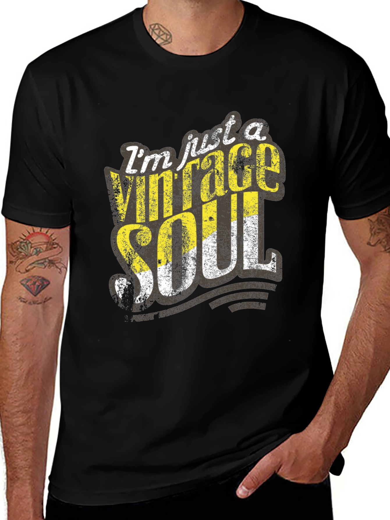 Black Vintage Soul Graphic Tee - Distressed Print, Casual Black T-Shirt main image