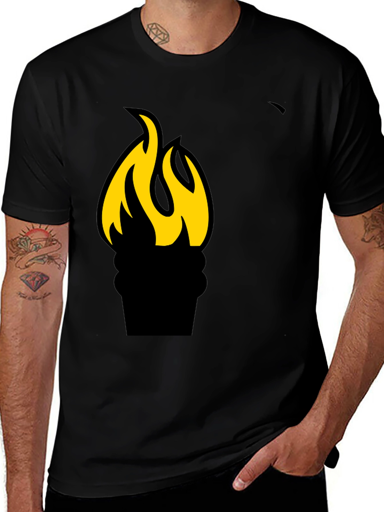 Variant 11 of Flame Graphic Tee - Black Cotton Comfort Fit
