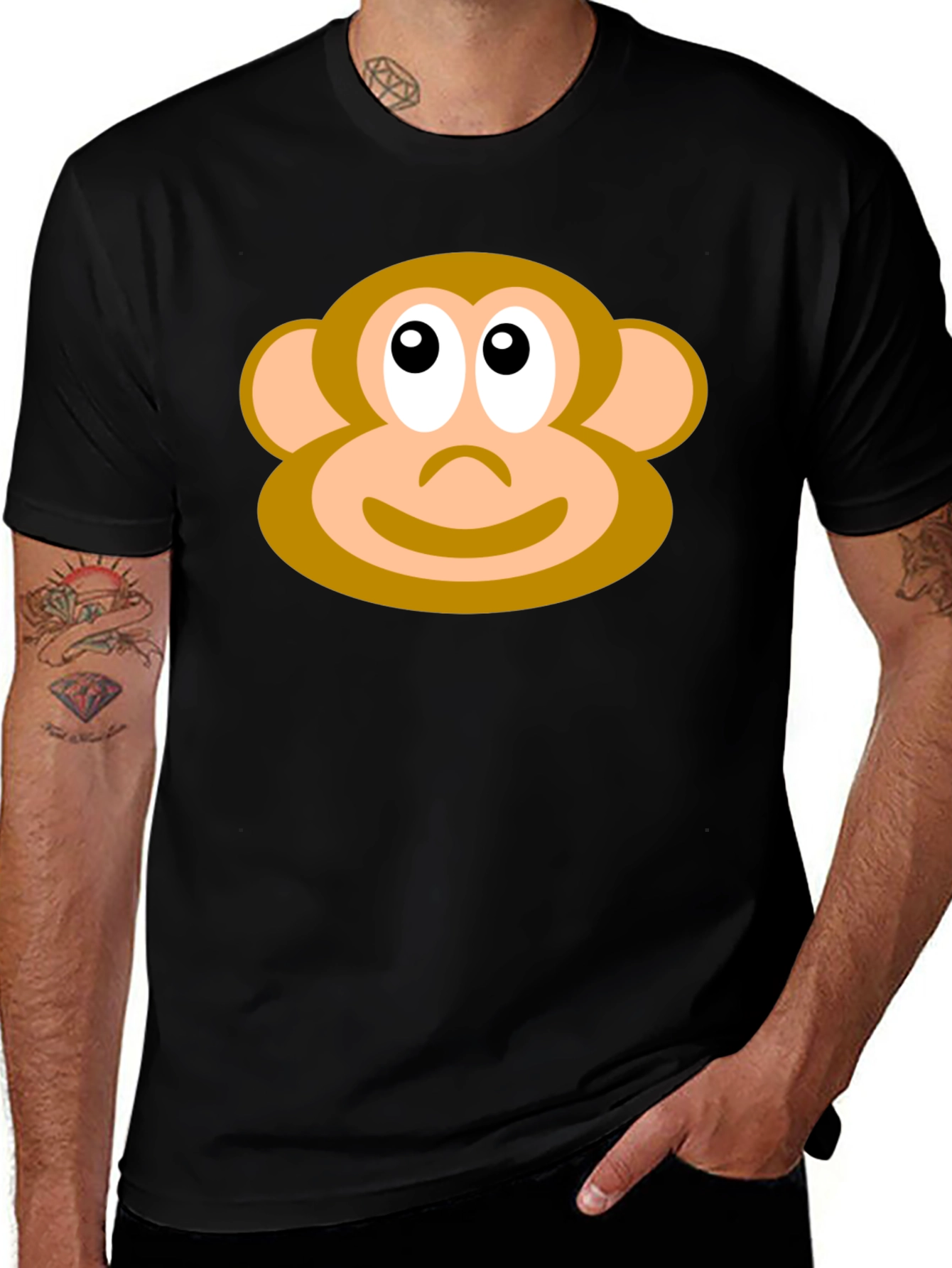 Monkey Face Graphic Tee - Black Casual T-Shirt