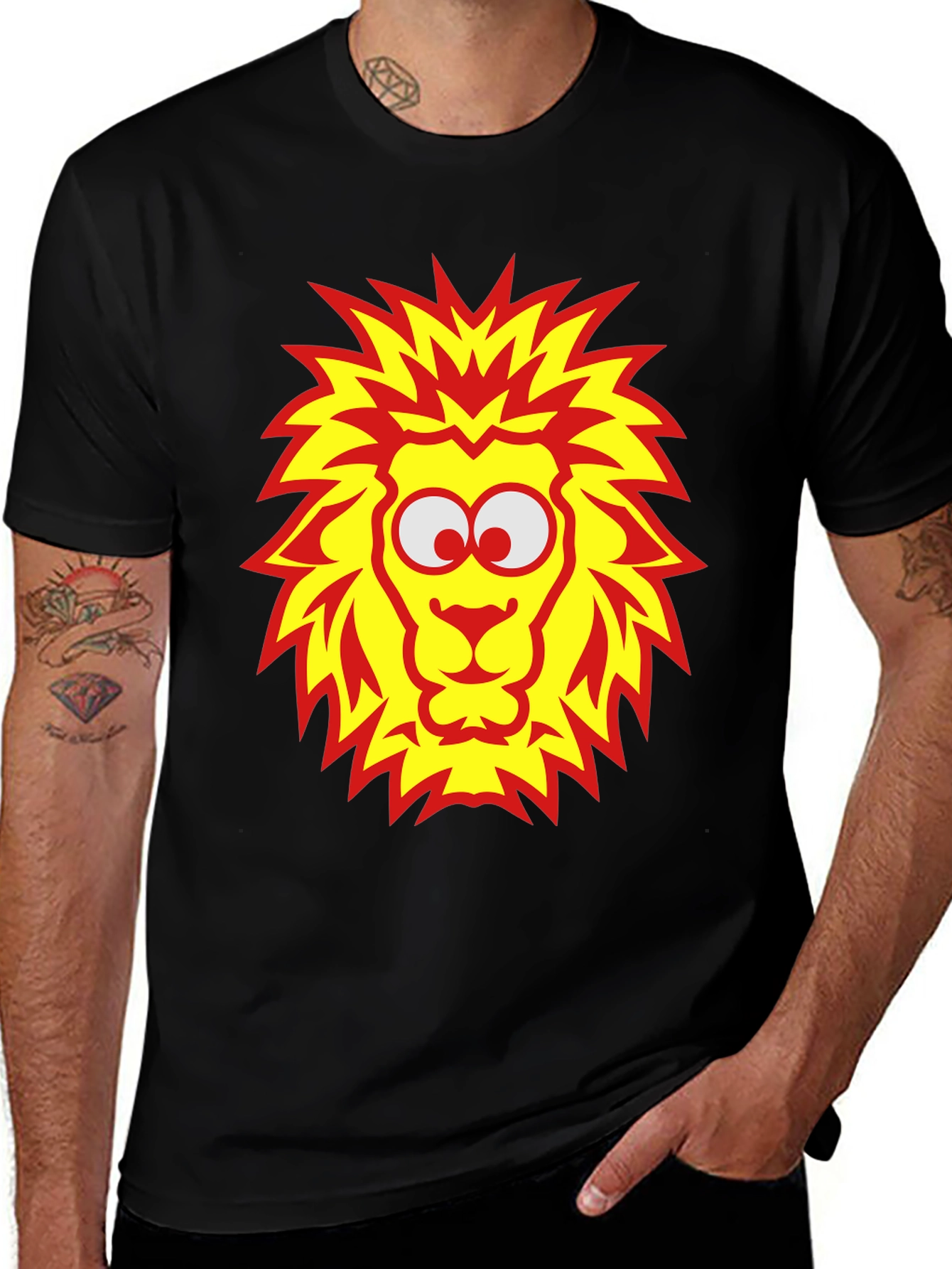 Variant 15 of Cartoon Lion Graphic Tee - Black Cotton Shirt