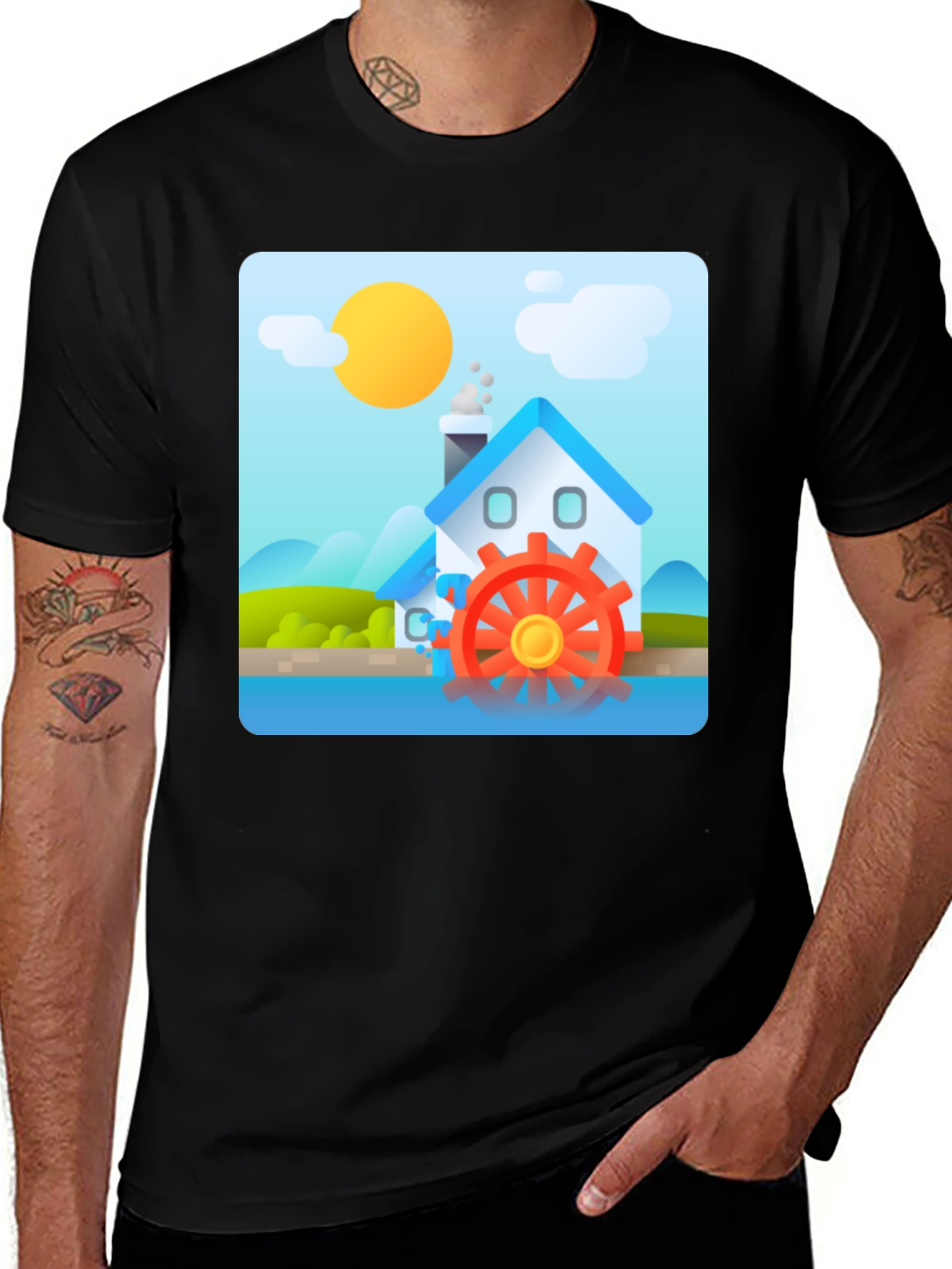 Water Wheel House T-Shirt - Nature Inspired Design