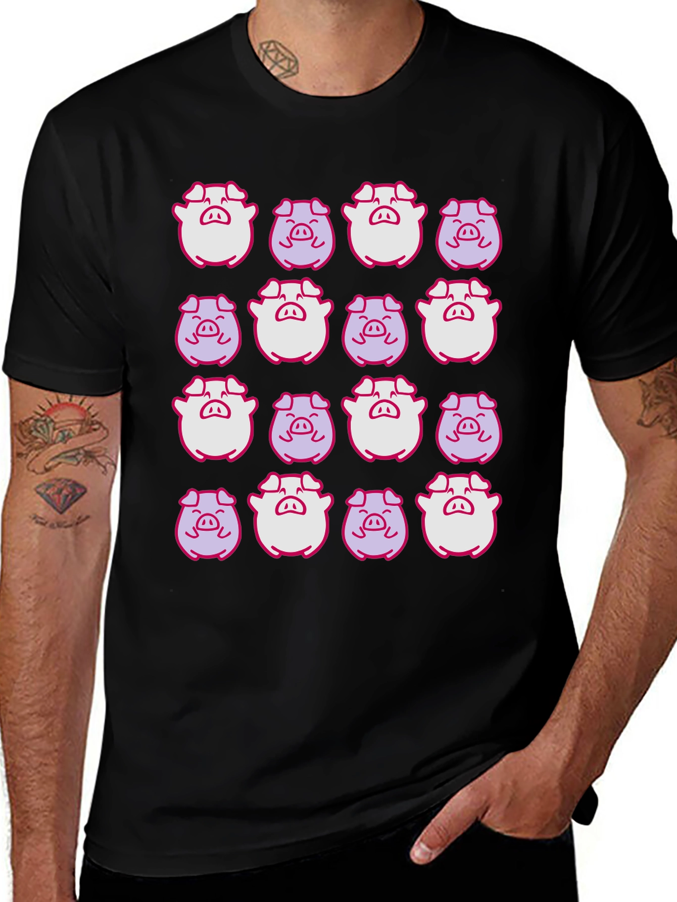 Variant 3 of Pig Pattern Black T-Shirt
