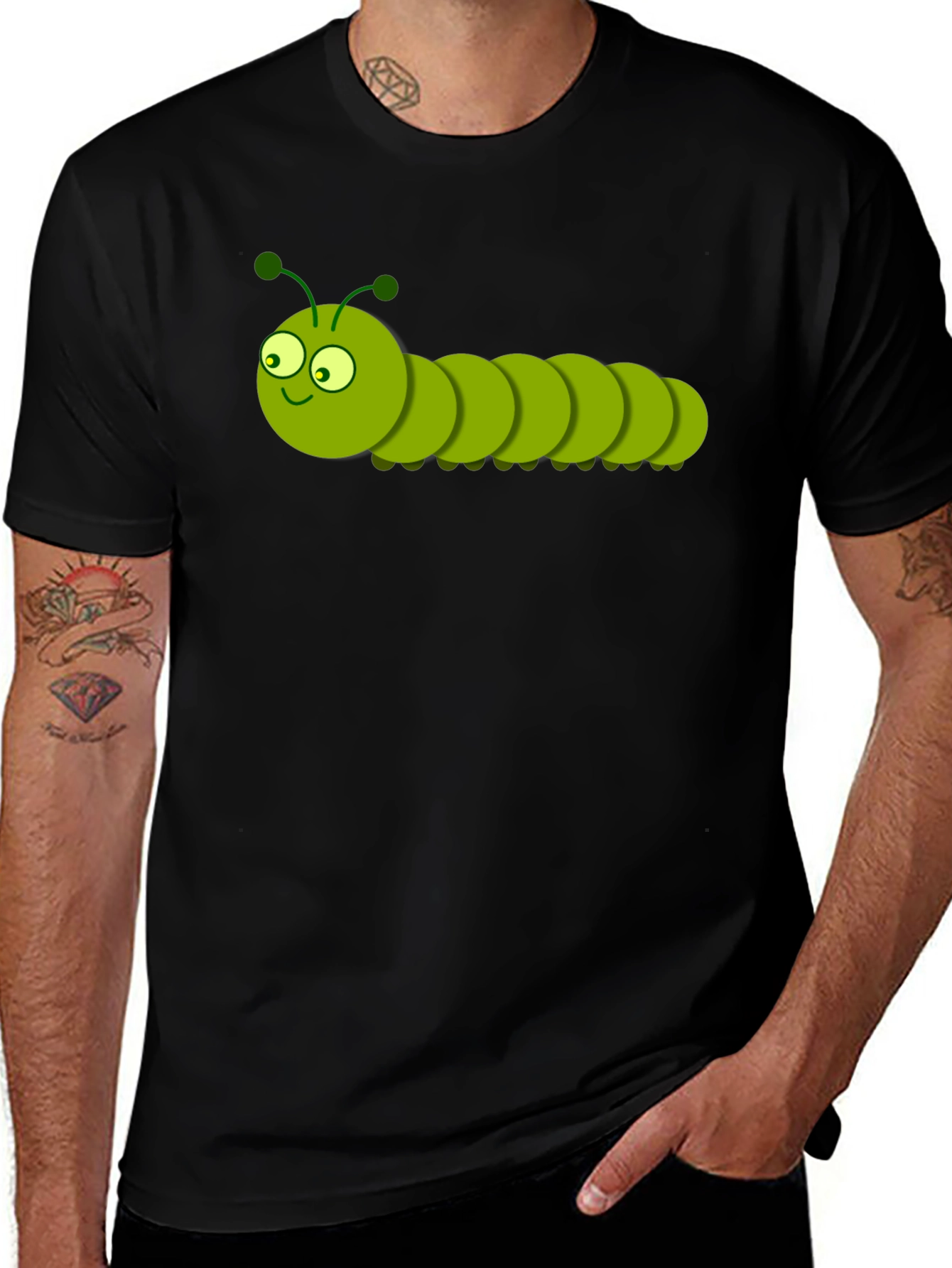 Variant 22 of Cartoon Caterpillar Graphic T-Shirt - Black