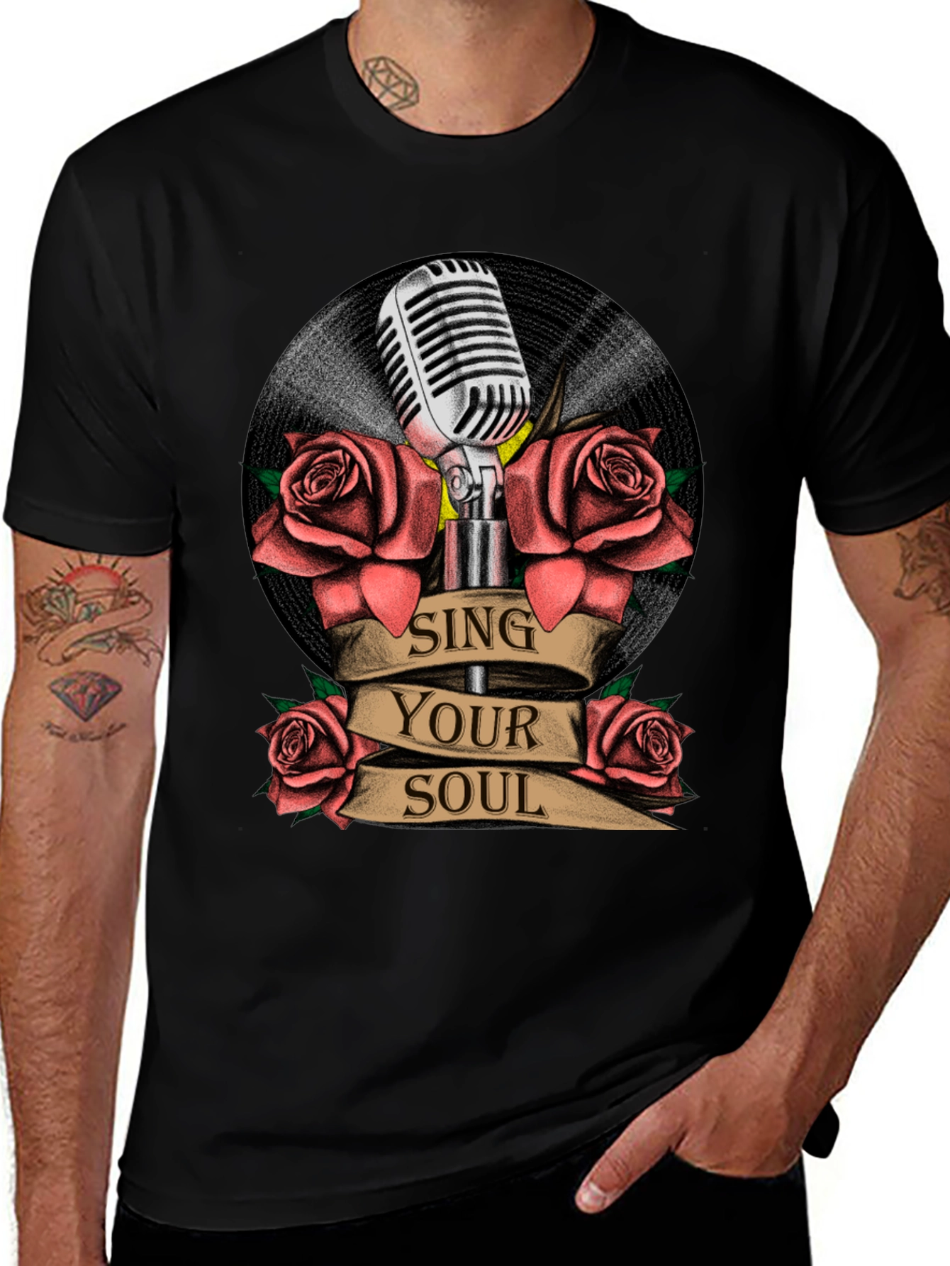 Variant 14 of Sing Your Soul Graphic Tee - Retro Microphone & Roses