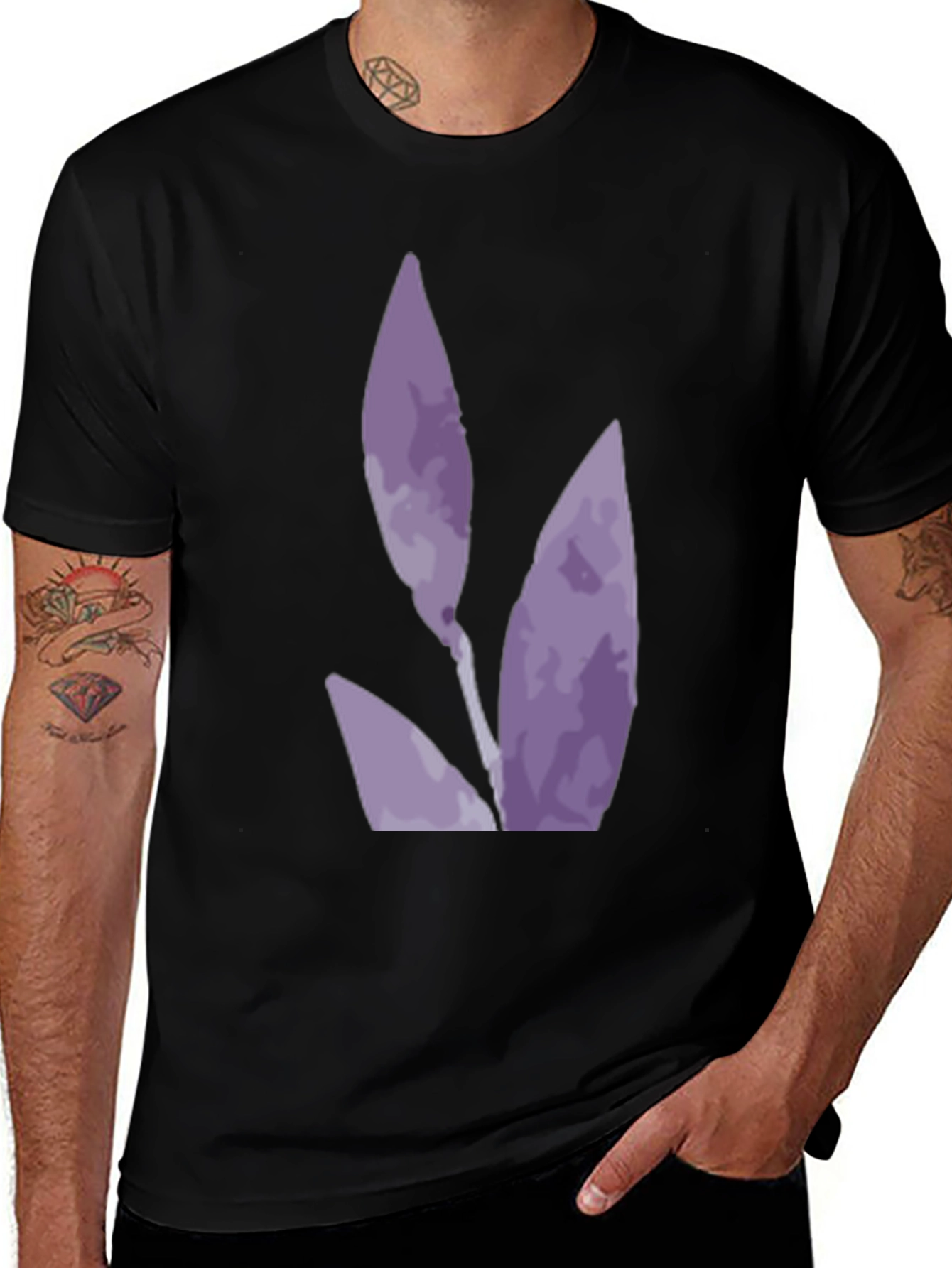 Variant 9 of Black T-Shirt with Abstract Purple Floral Design
