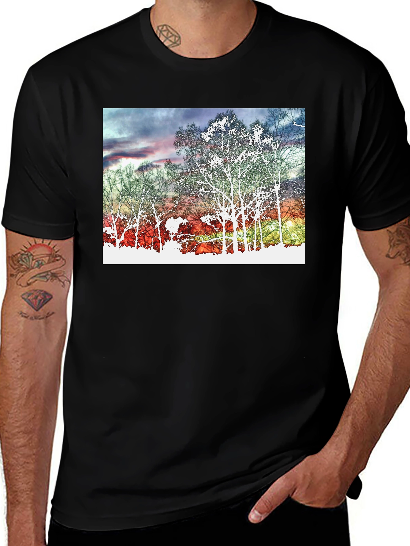 Variant 16 of Sunset Tree Graphic Tee - Black Cotton Blend