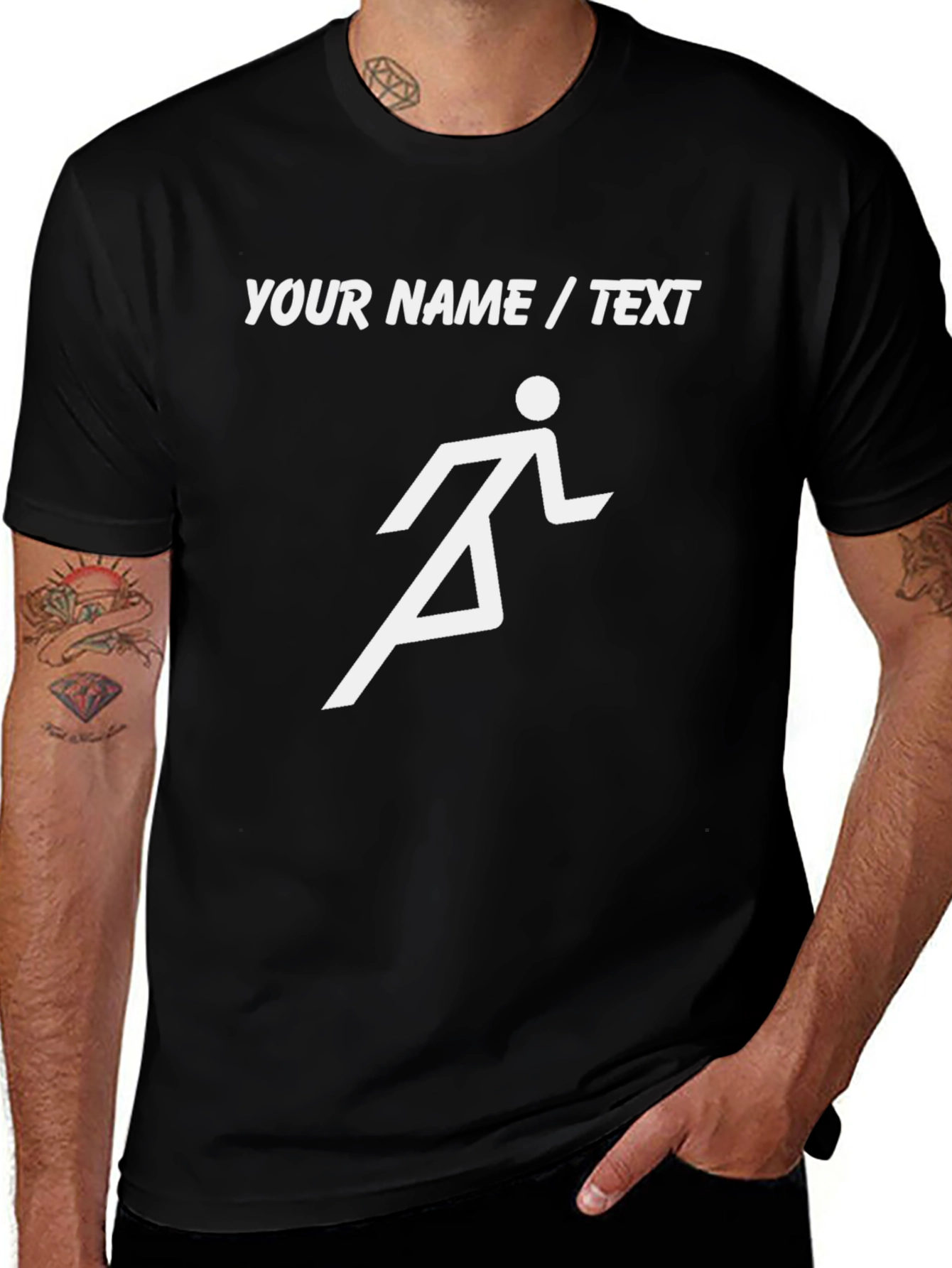 Personalized Running Man Graphic Tee - Black