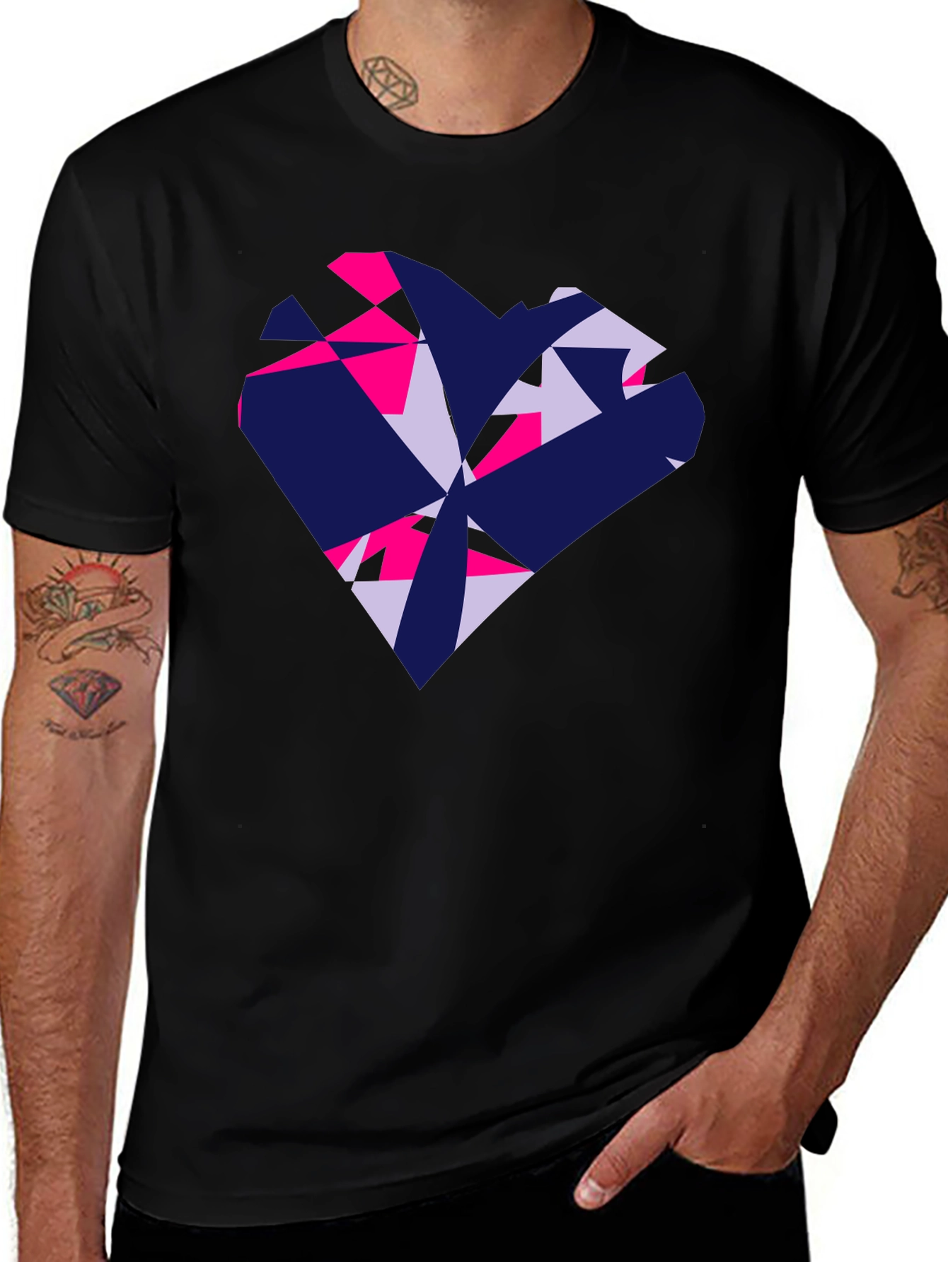Abstract Geometric Heart Graphic Tee - Black