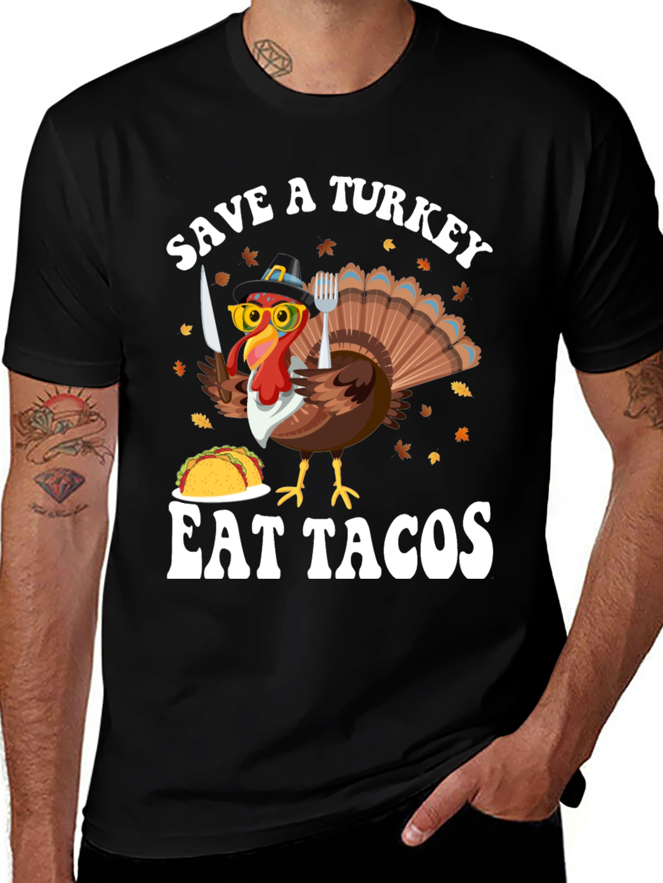 Variant 13 of Save A Turkey Eat Tacos Thanksgiving Graphic Tee