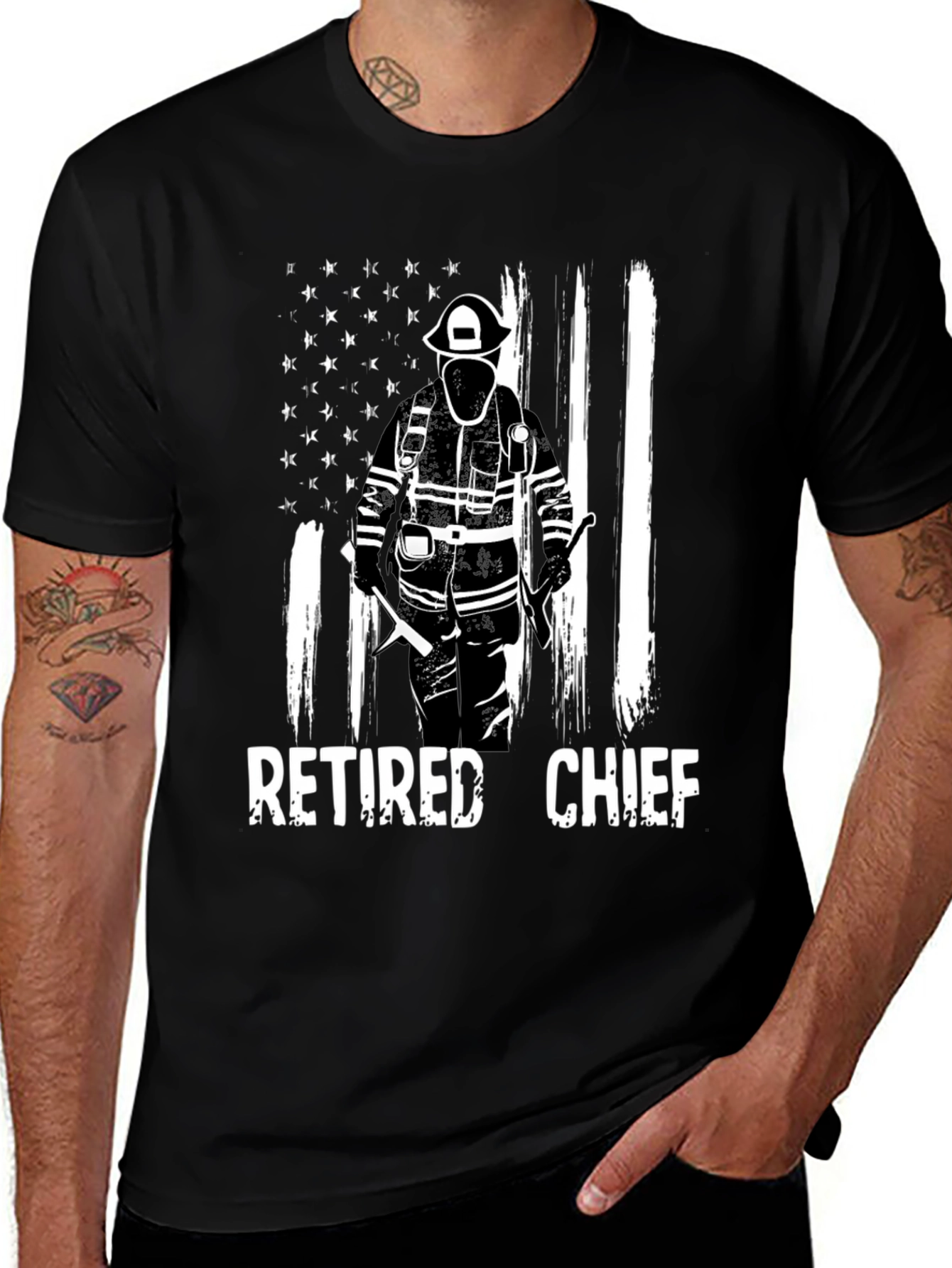 Variant 23 of Retired Fire Chief T-Shirt - American Flag Design