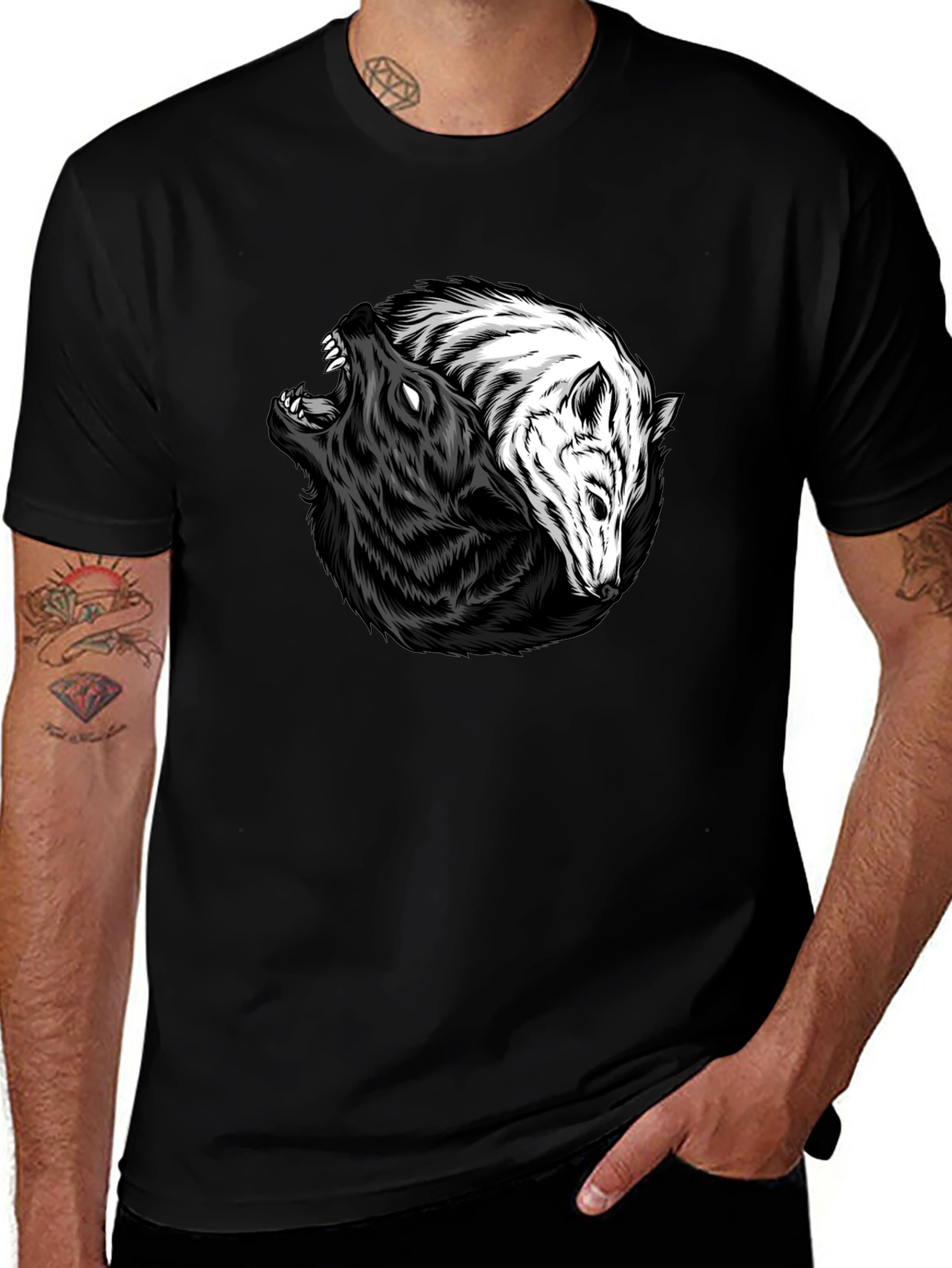 Variant 2 of Yin Yang Wolves Graphic Tee - Black