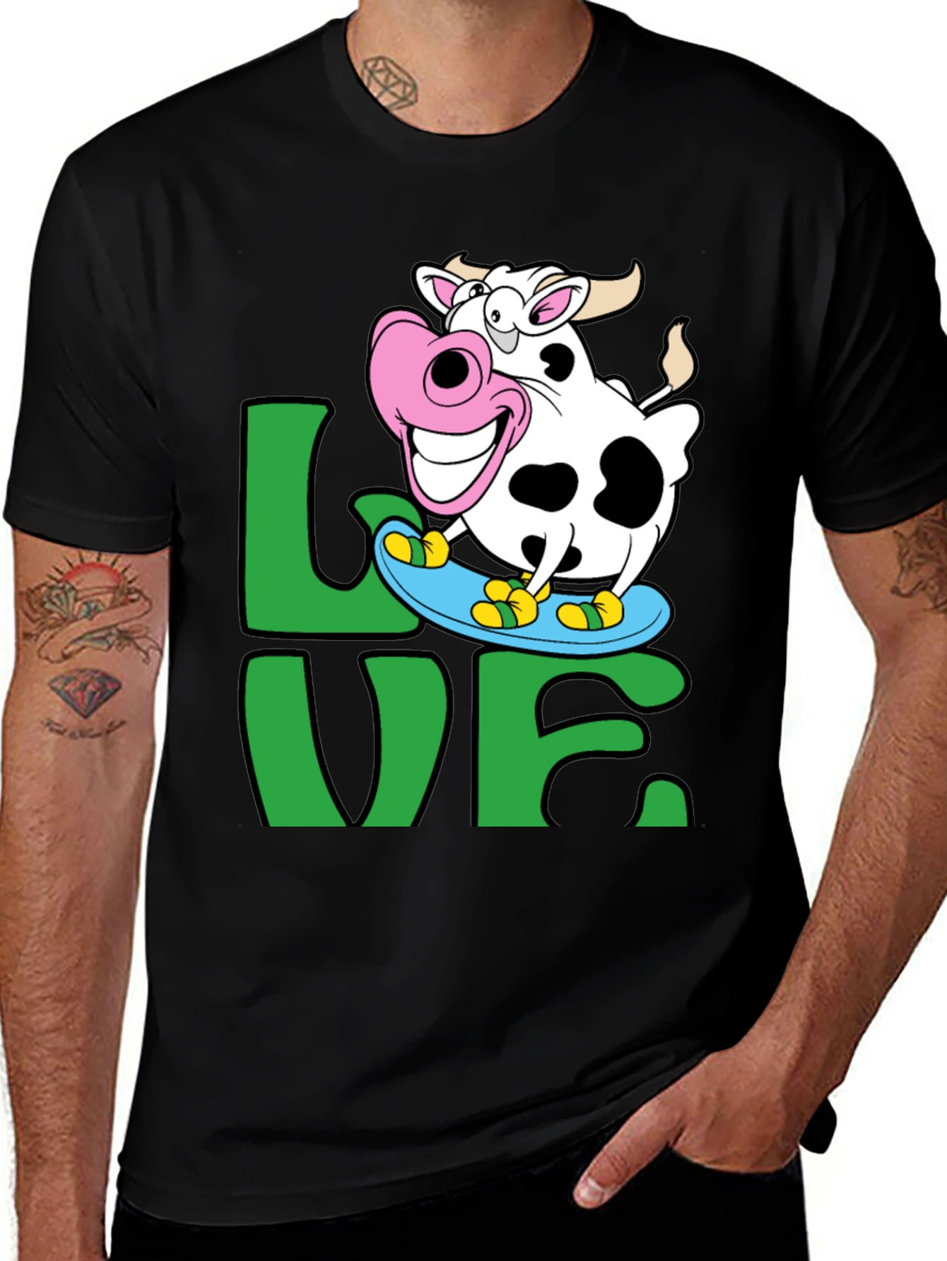 Variant 19 of Funny Cow Skateboard Graphic Tee - Love Skateboarding
