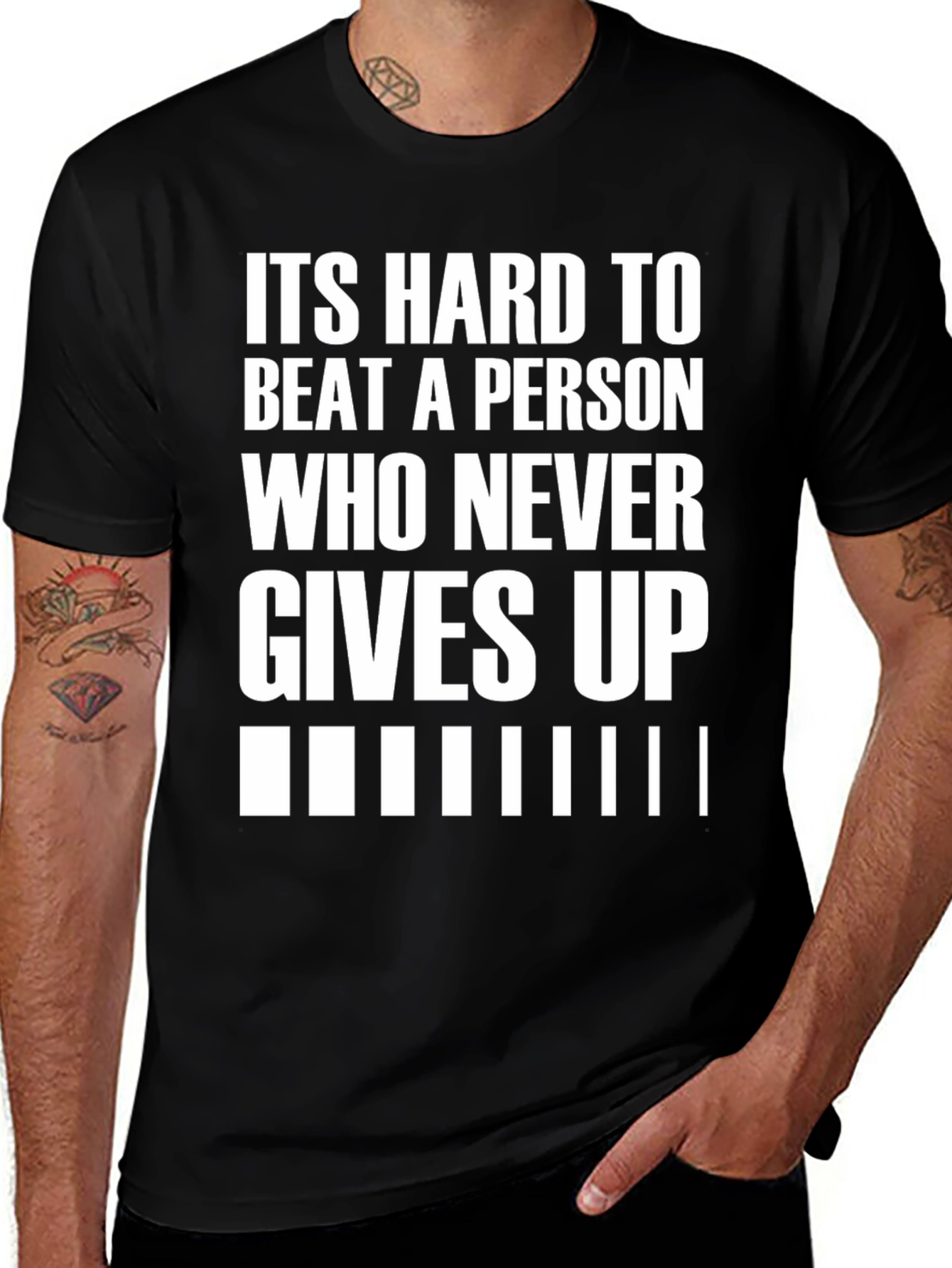 Variant 4 of Motivational Black T-Shirt: Never Give Up