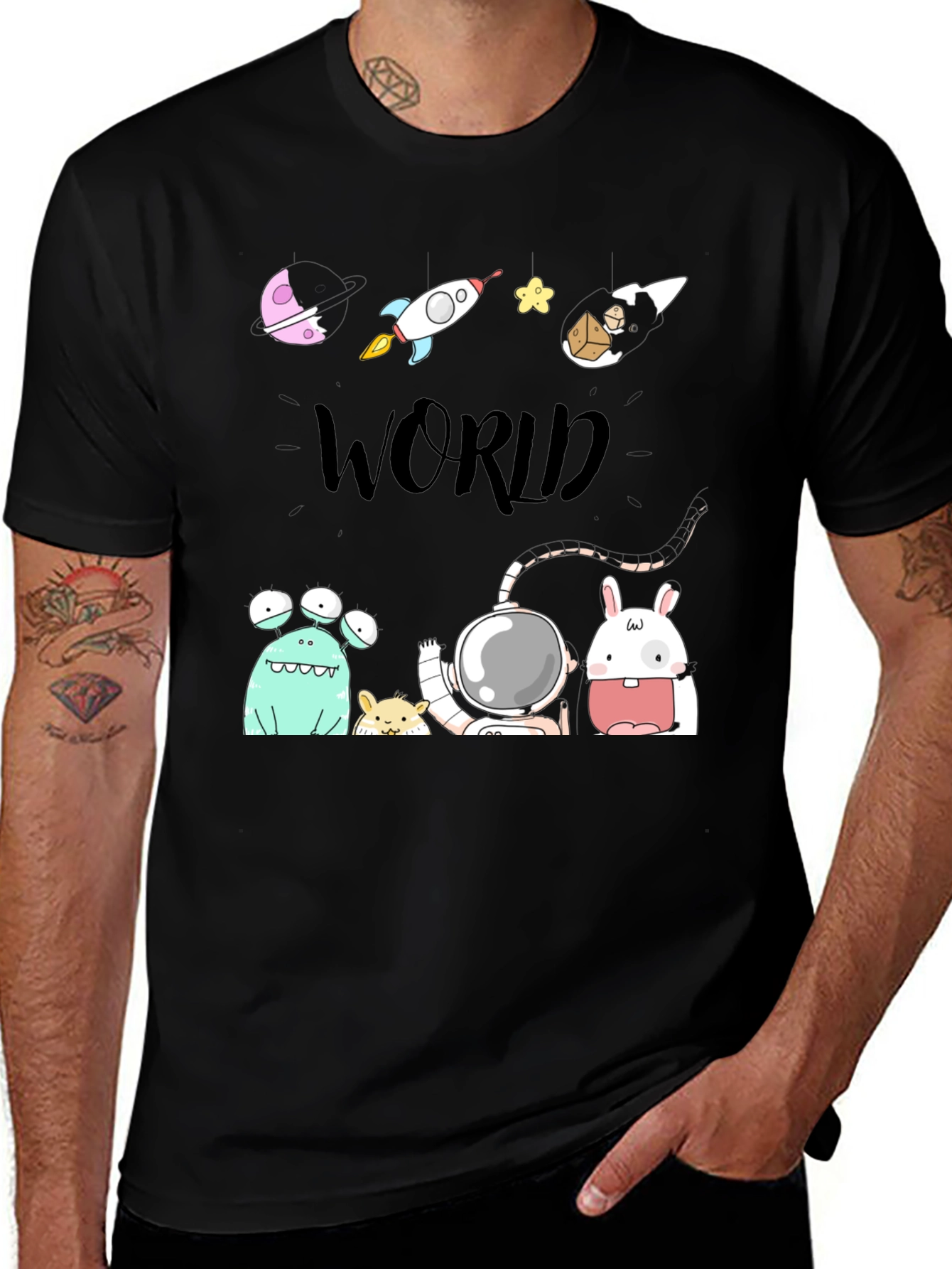 Variant 21 of Cartoon Space World Black Graphic Tee