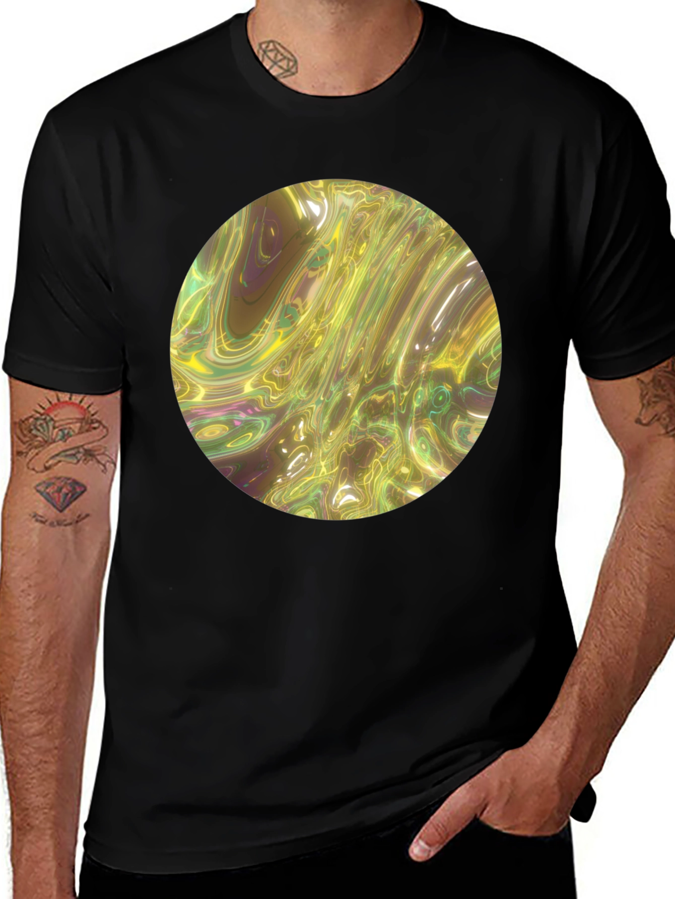 Variant 5 of Abstract Circle Print Black T-Shirt