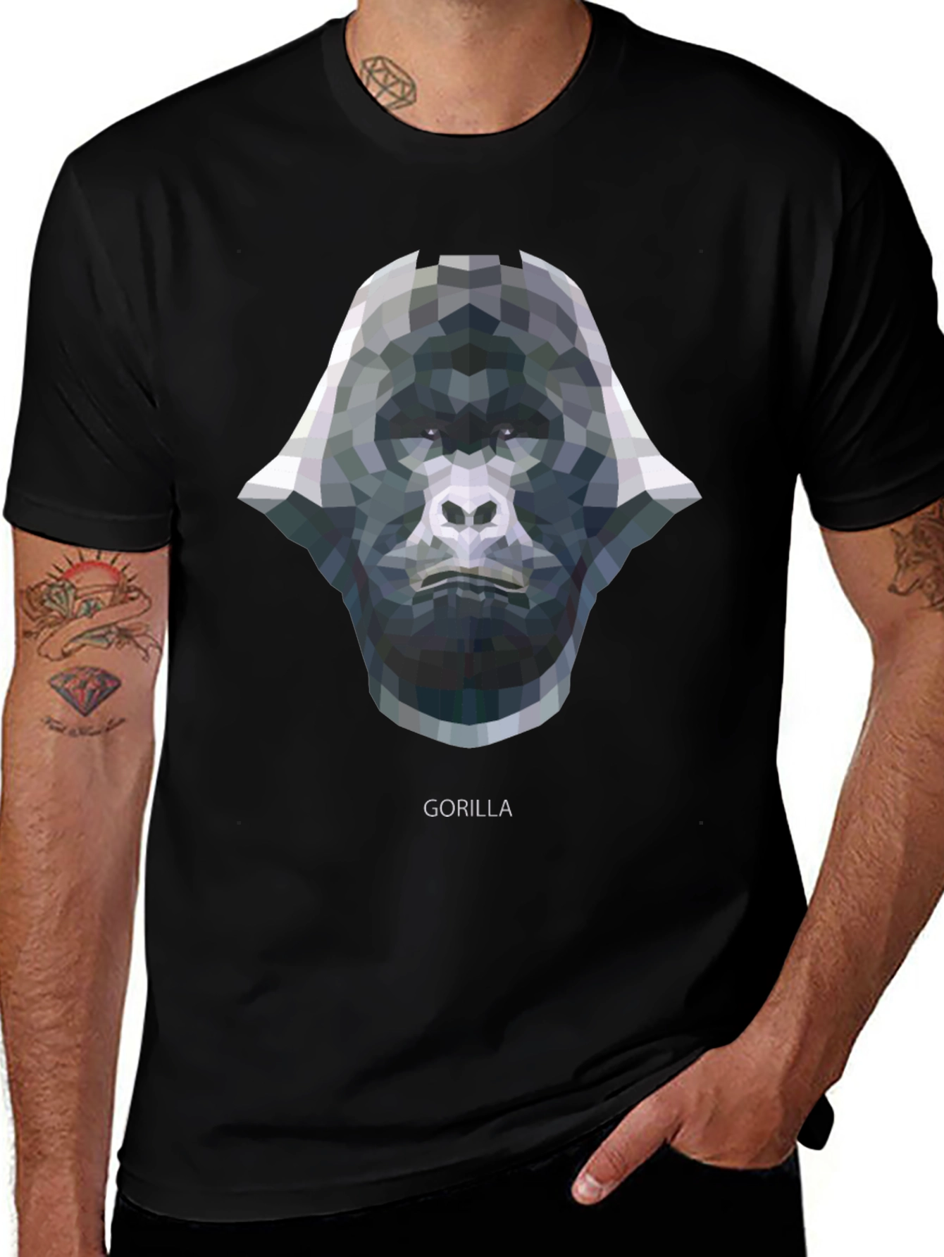 Variant 10 of Geometric Gorilla Graphic Tee - Black Cotton