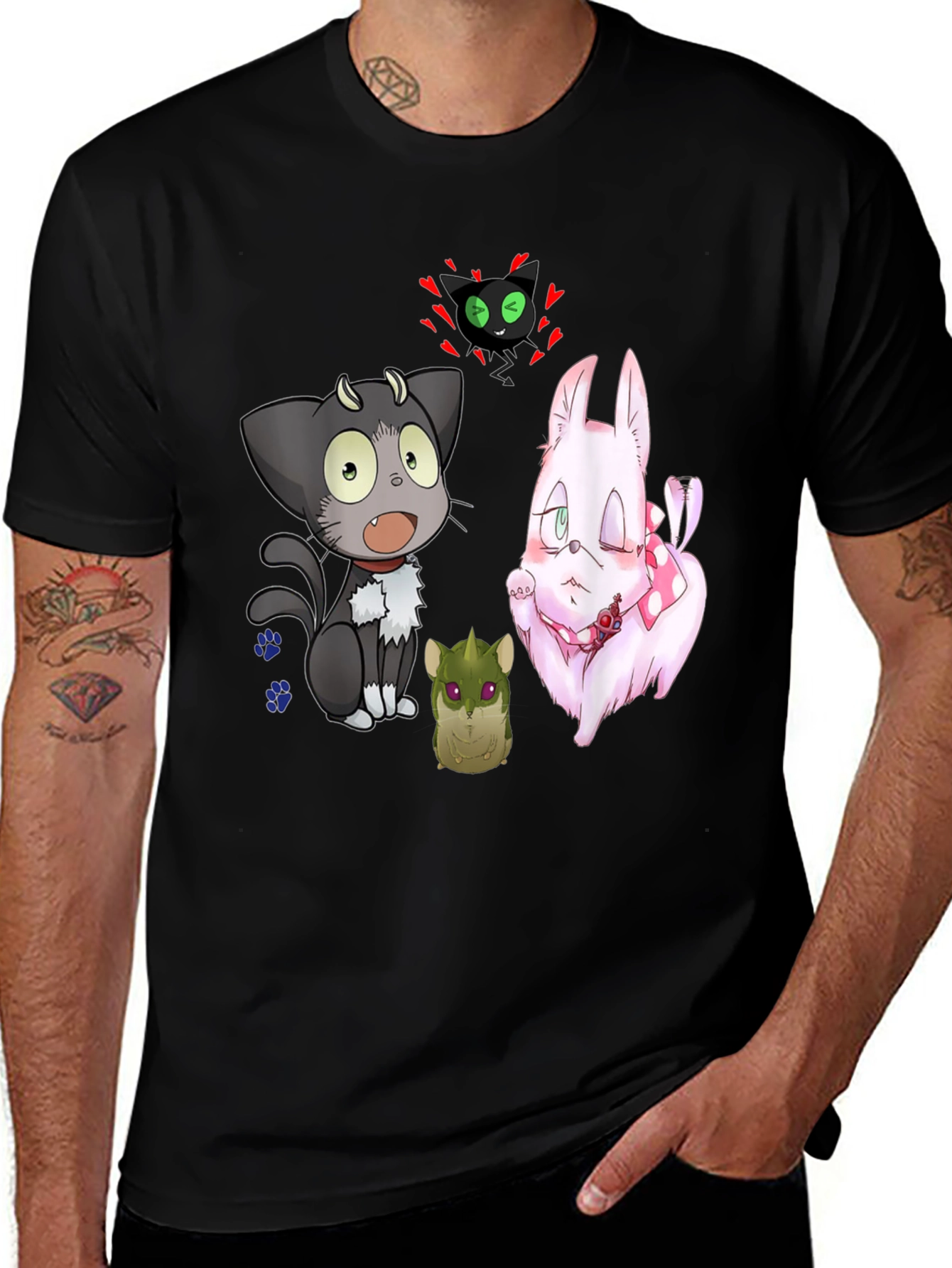 Variant 21 of Cartoon Animal Print Black T-Shirt