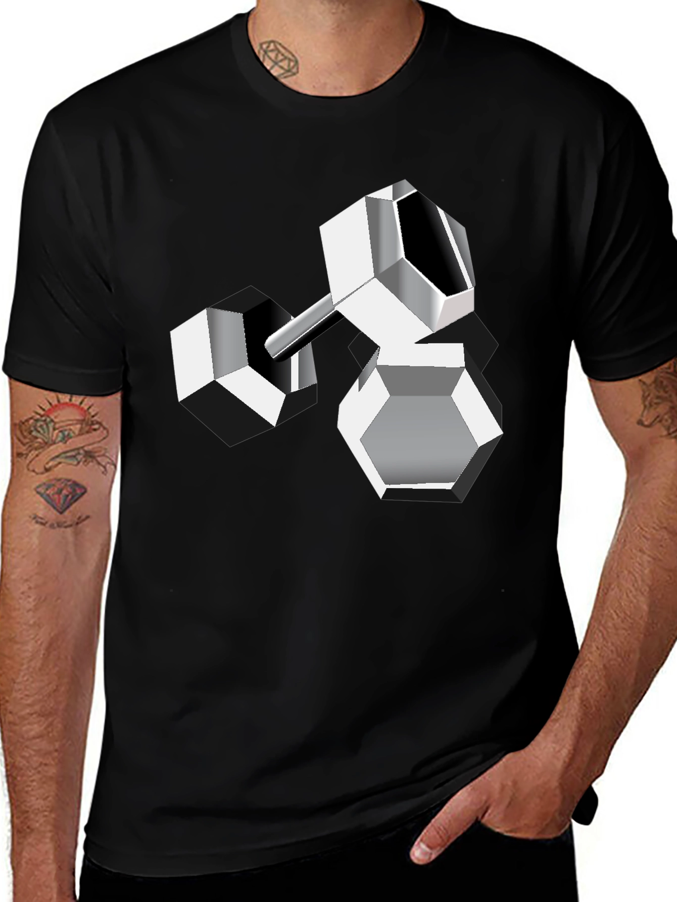 Variant 23 of Abstract Geometric Dumbbell Graphic Tee - Black