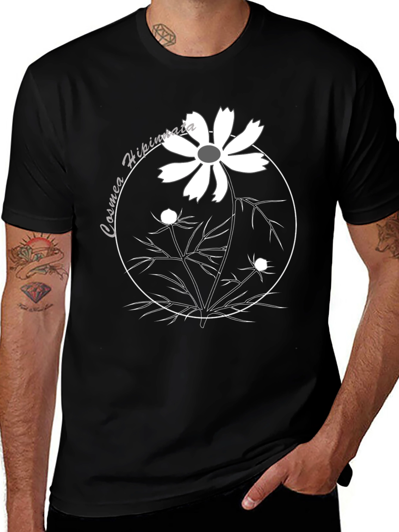 Variant 15 of Cosmos Flower Graphic Tee - Black
