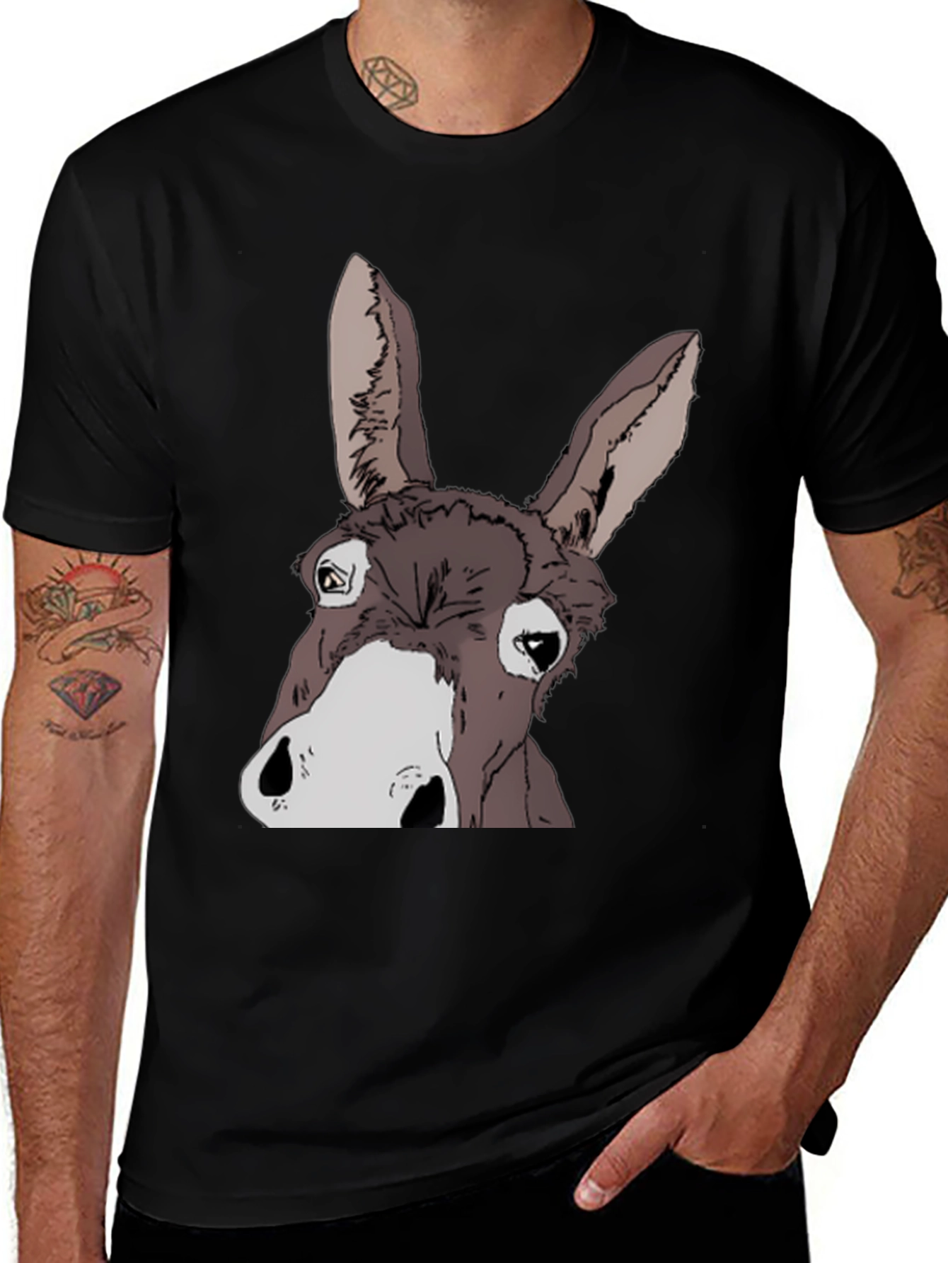 Variant 13 of Funny Donkey Graphic T-Shirt - Black Cotton Tee