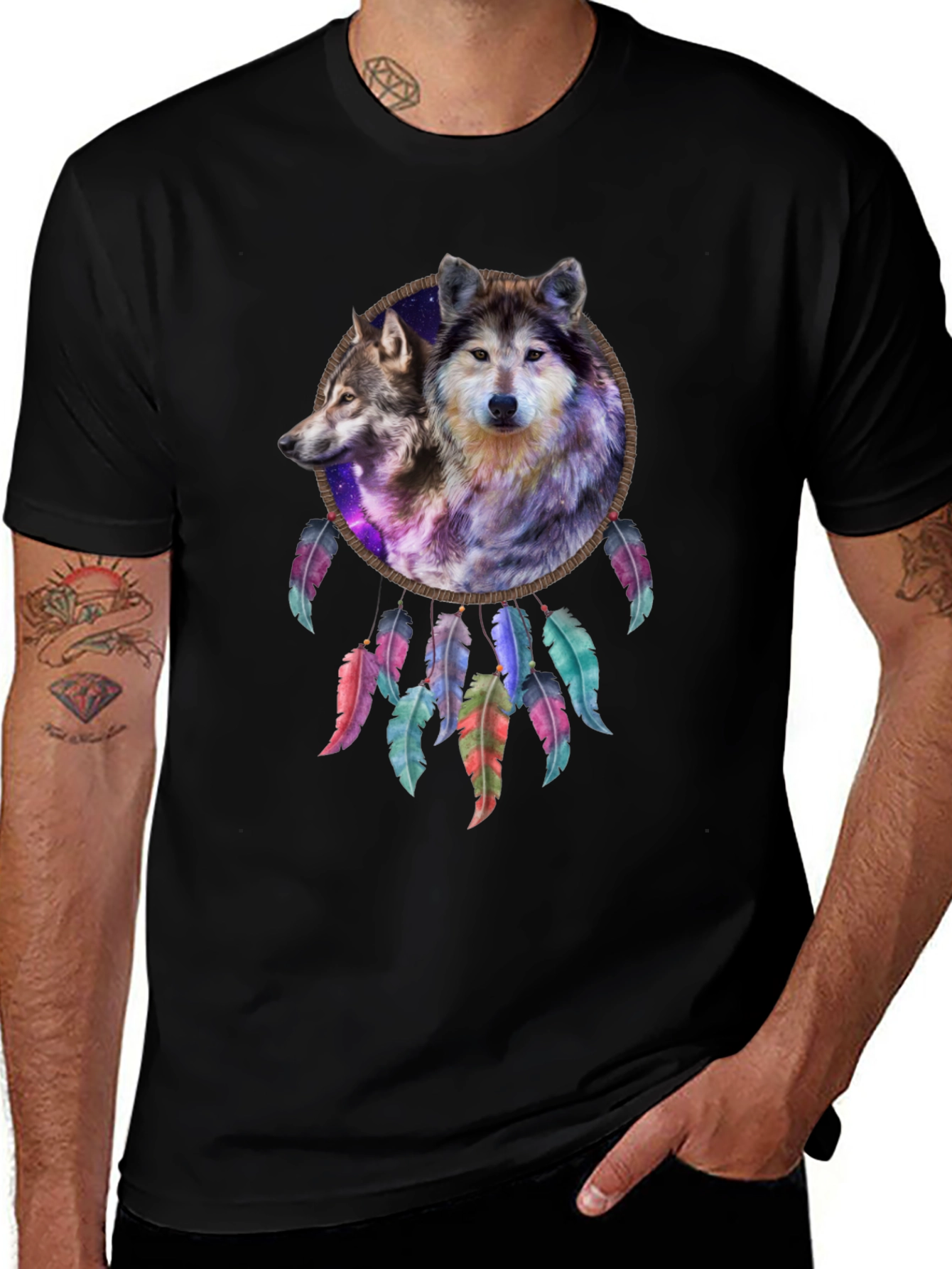 Variant 15 of Wolf Dreamcatcher Graphic Tee - Black