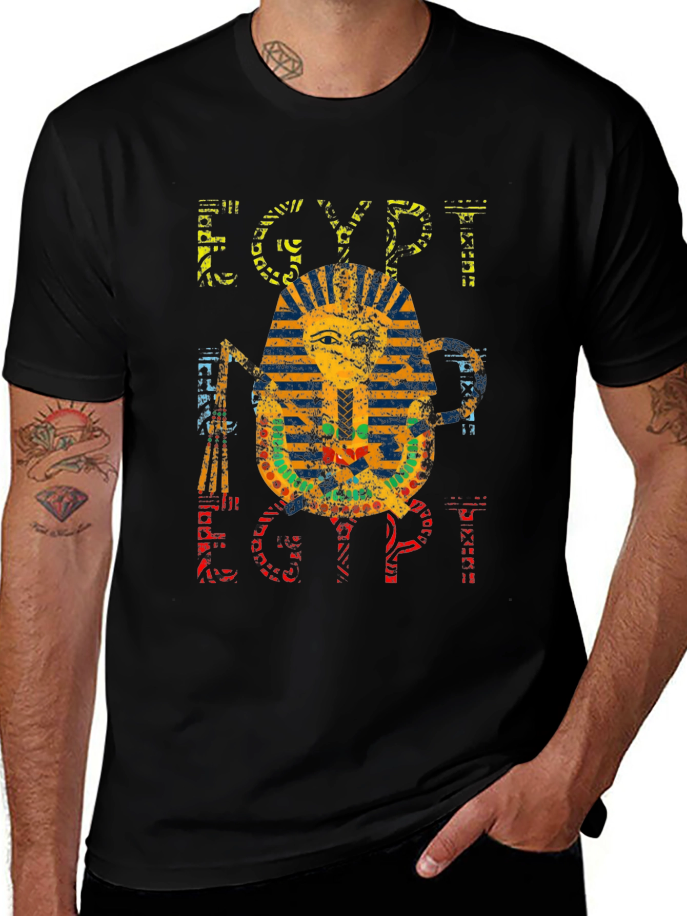 Egypt Pharaoh Graphic Print Black T-Shirt