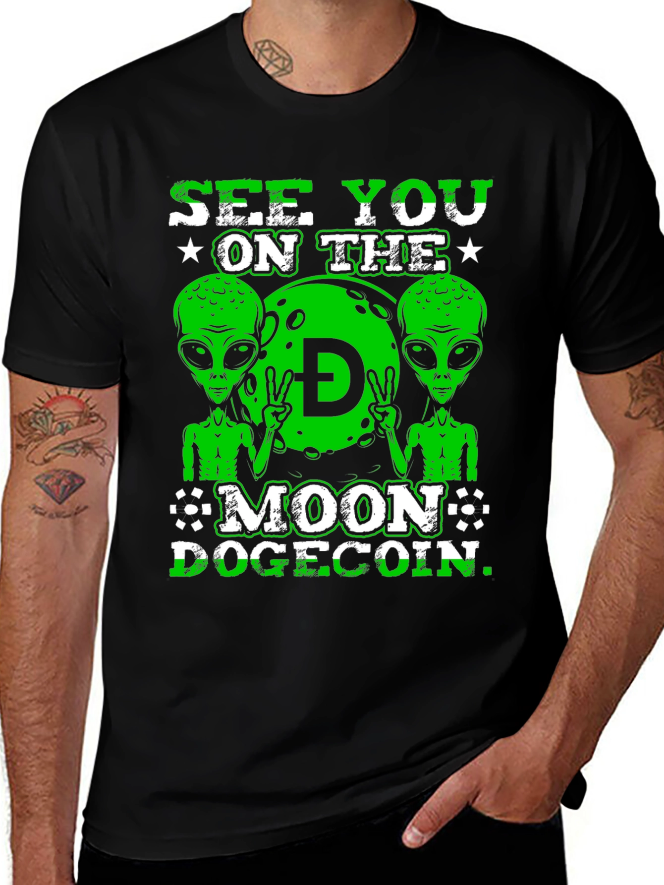Variant 17 of See You On The Moon Dogecoin Black T-Shirt