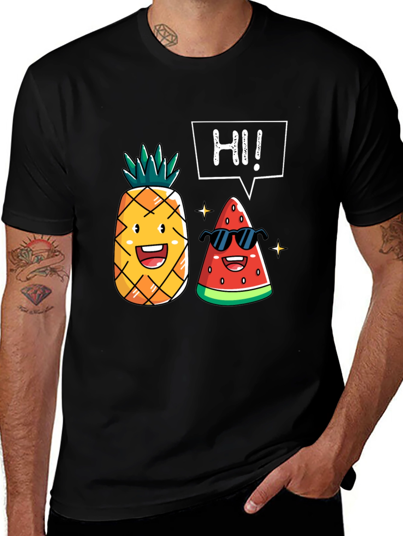 Black Funny Fruit T-Shirt: Pineapple & Watermelon Graphic Tee main image