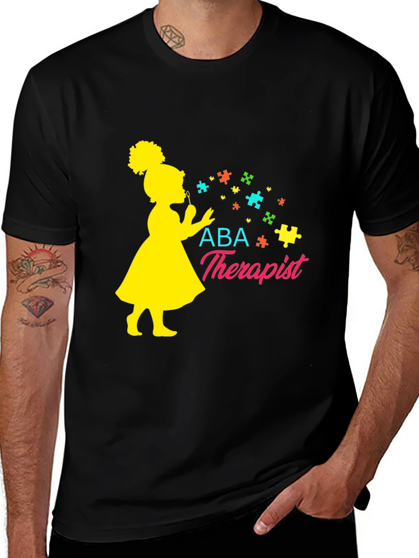 ABA Therapist T-Shirt, Girl Blowing Puzzle Pieces