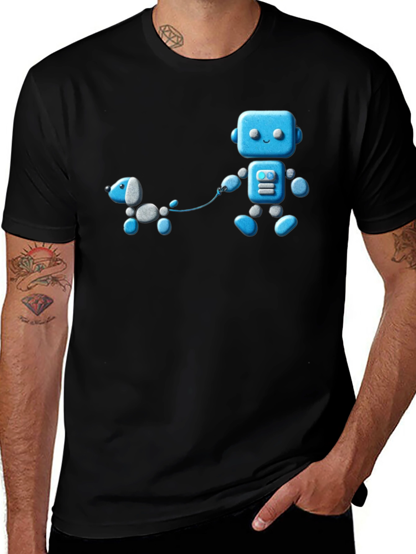 Variant 13 of Robot and Dog Graphic T-Shirt - Unisex Black Tee