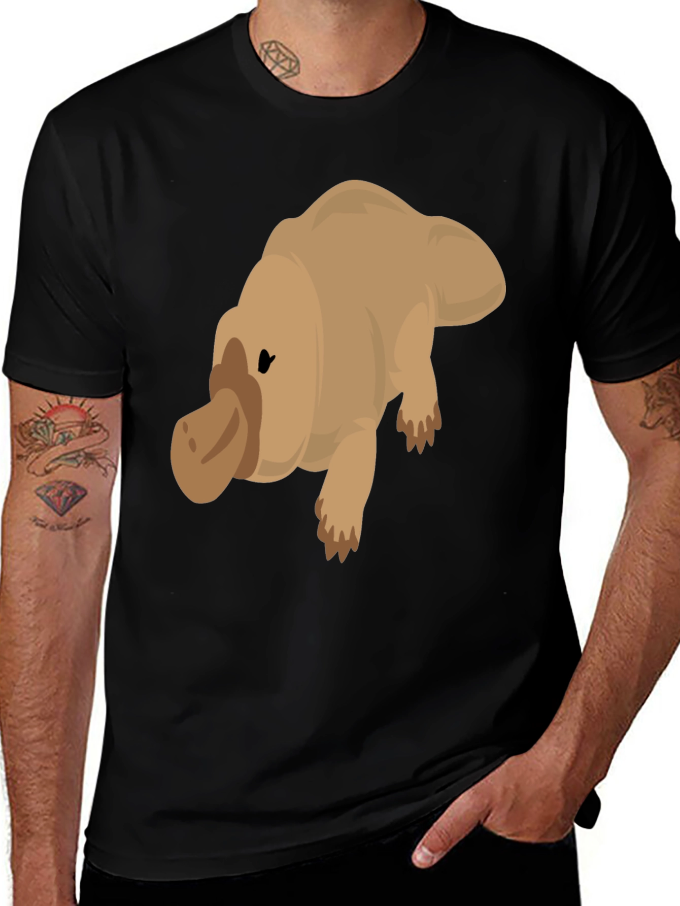 Variant 3 of Cartoon Platypus Graphic Tee - Black T-Shirt