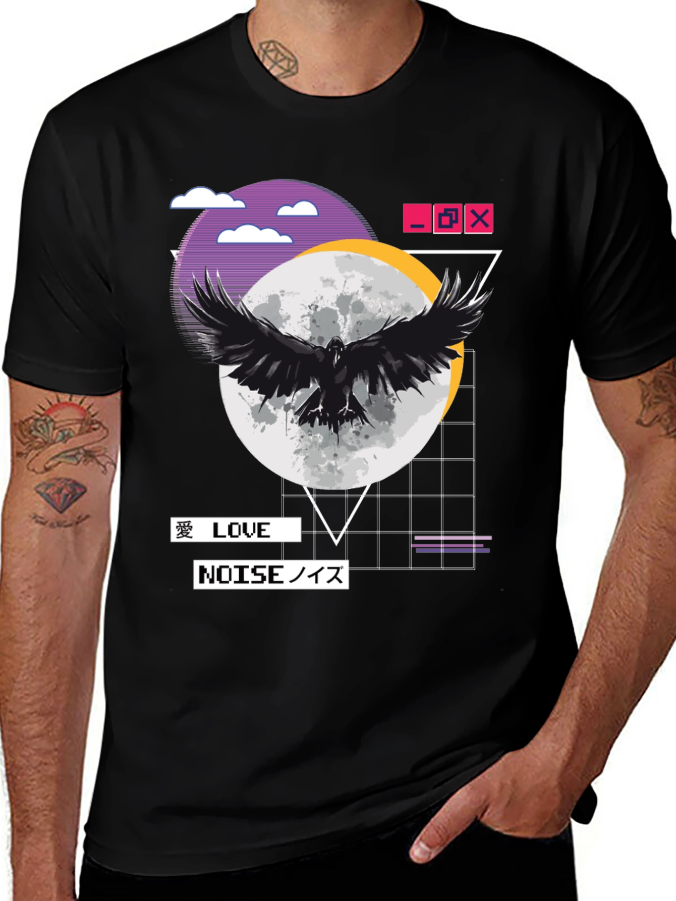 Variant 25 of Raven Moon Black T-Shirt - Love & Noise Vaporwave Aesthetic