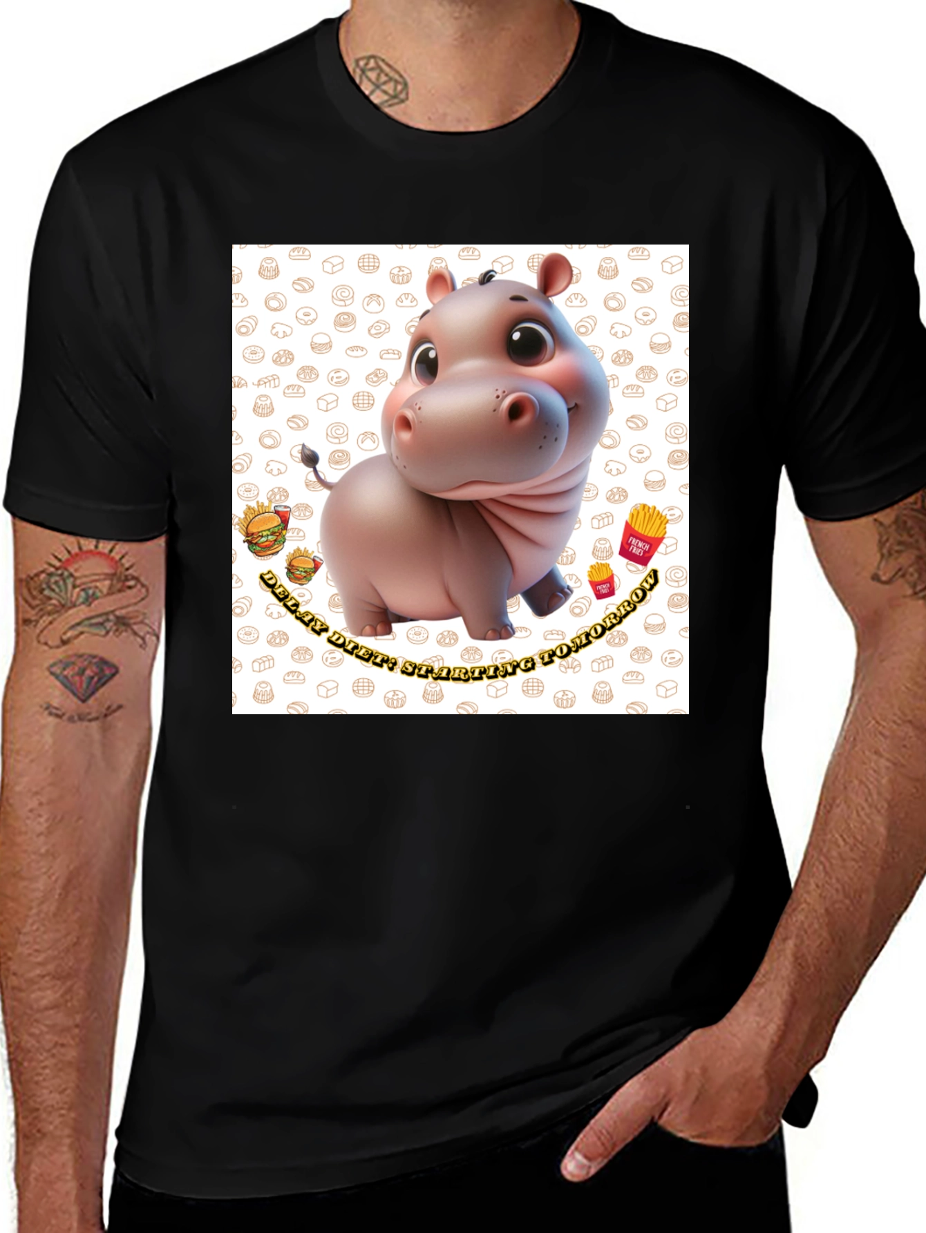 Hippo Diet T-Shirt: Funny Cartoon Design