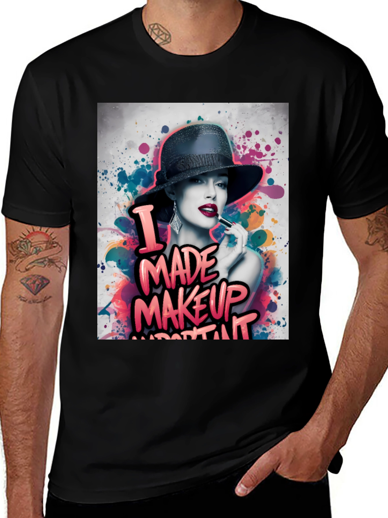 Variant 22 of Makeup Lover Tee: "I Made Makeup Important" Black Shirt