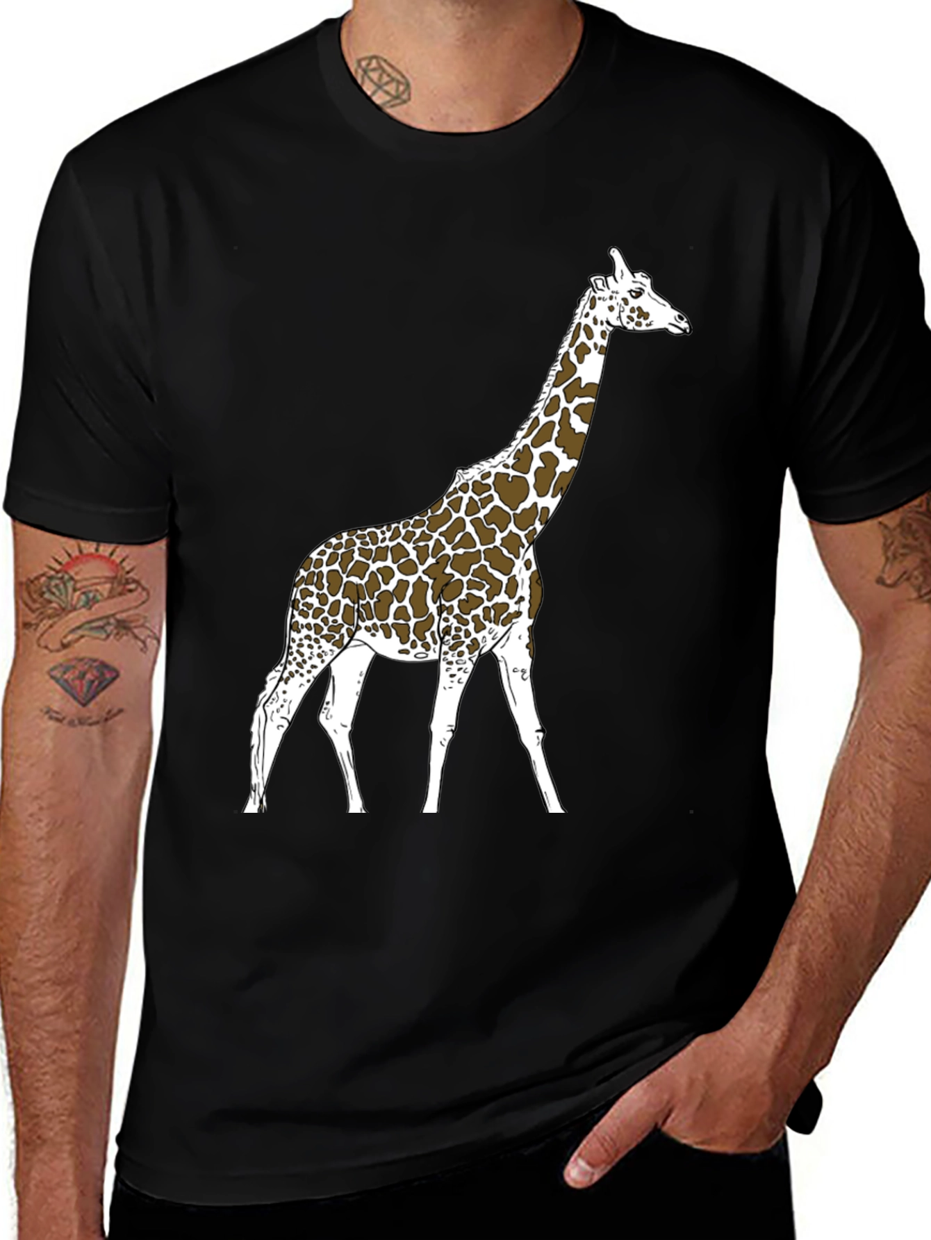 Giraffe Graphic Tee - Black Cotton T-Shirt