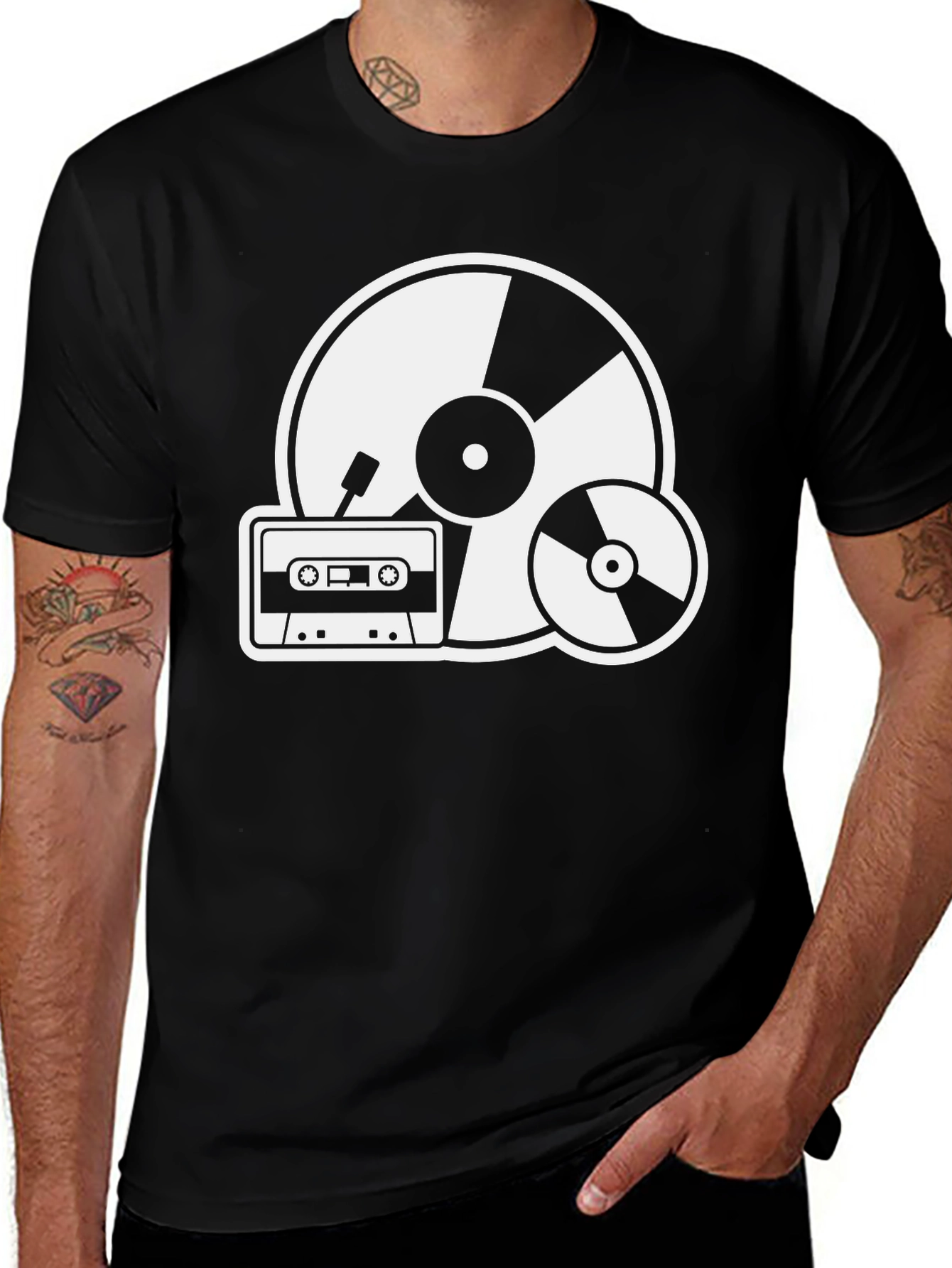 Variant 27 of Retro Music T-Shirt: Vinyl Record & Cassette Tape Graphic Tee