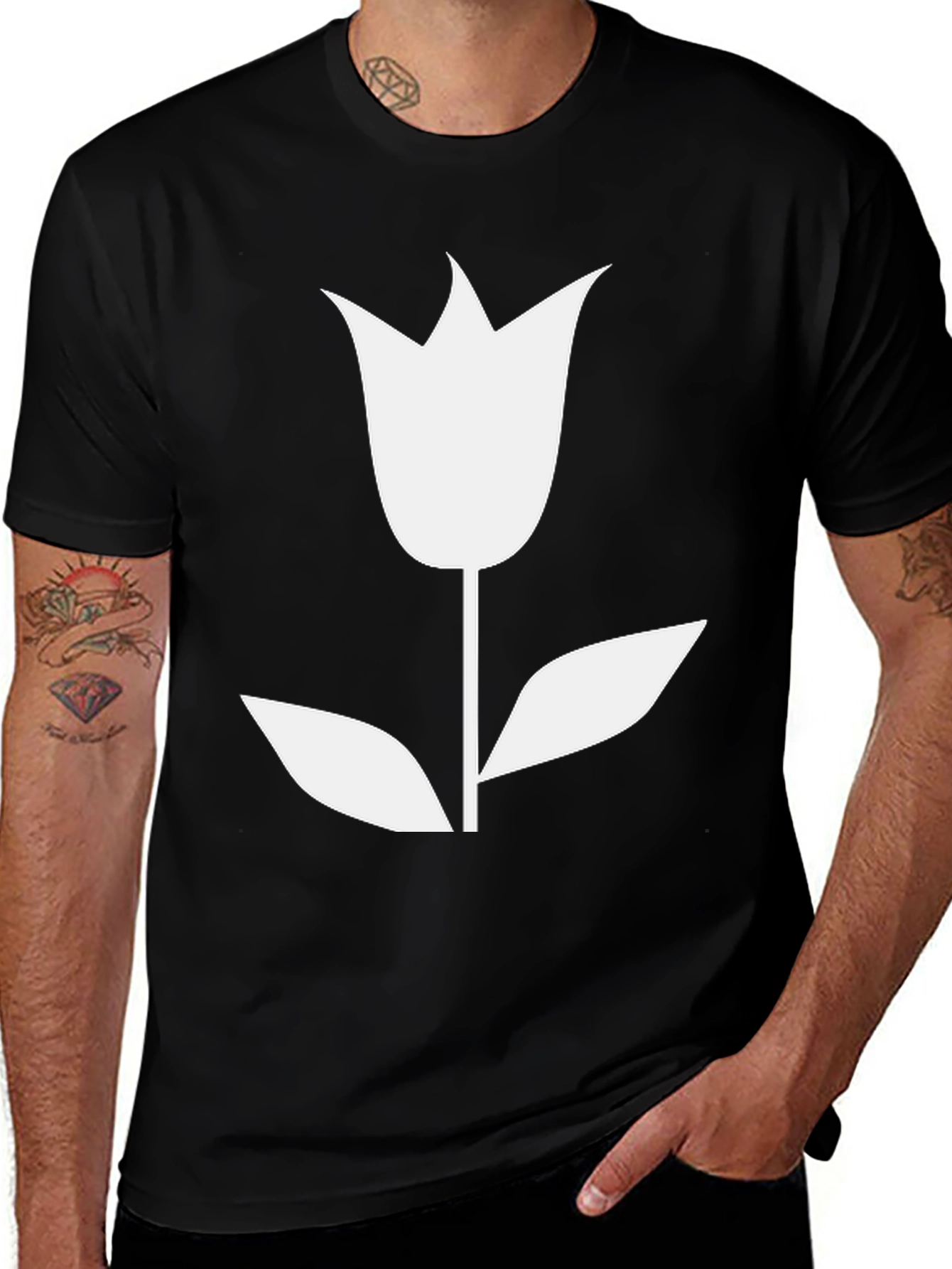 Variant 28 of Minimalist Tulip Graphic Tee - Black
