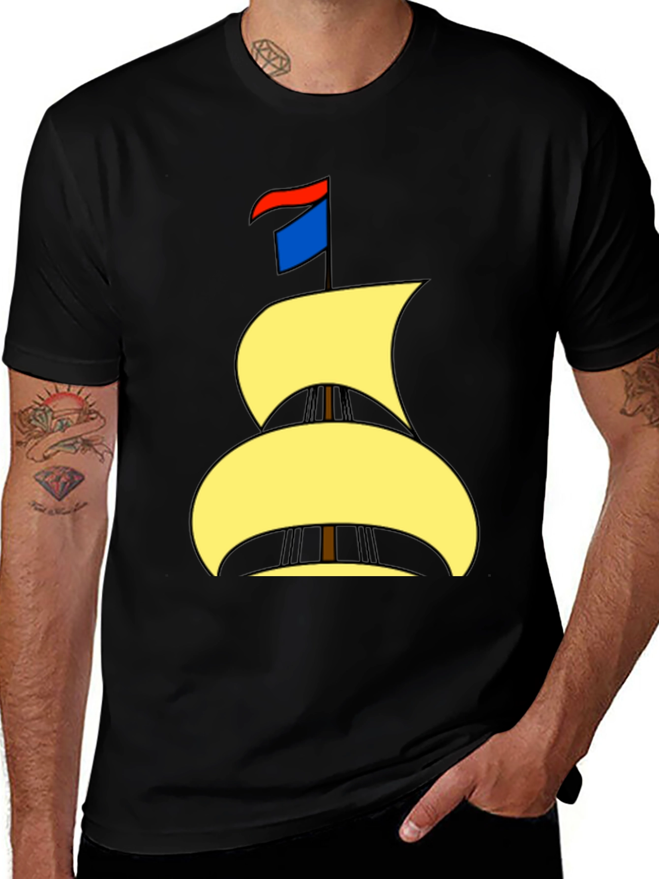 Variant 9 of Nautical Sailboat Graphic Tee - Black Cotton T-Shirt