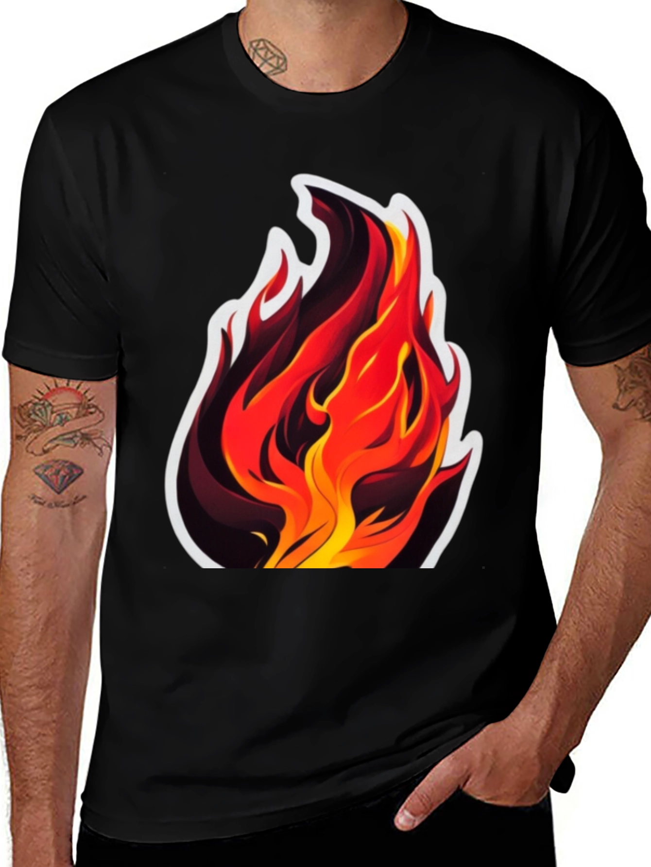 Variant 18 of Fiery Flames Graphic Tee - Bold Black Cotton T-Shirt