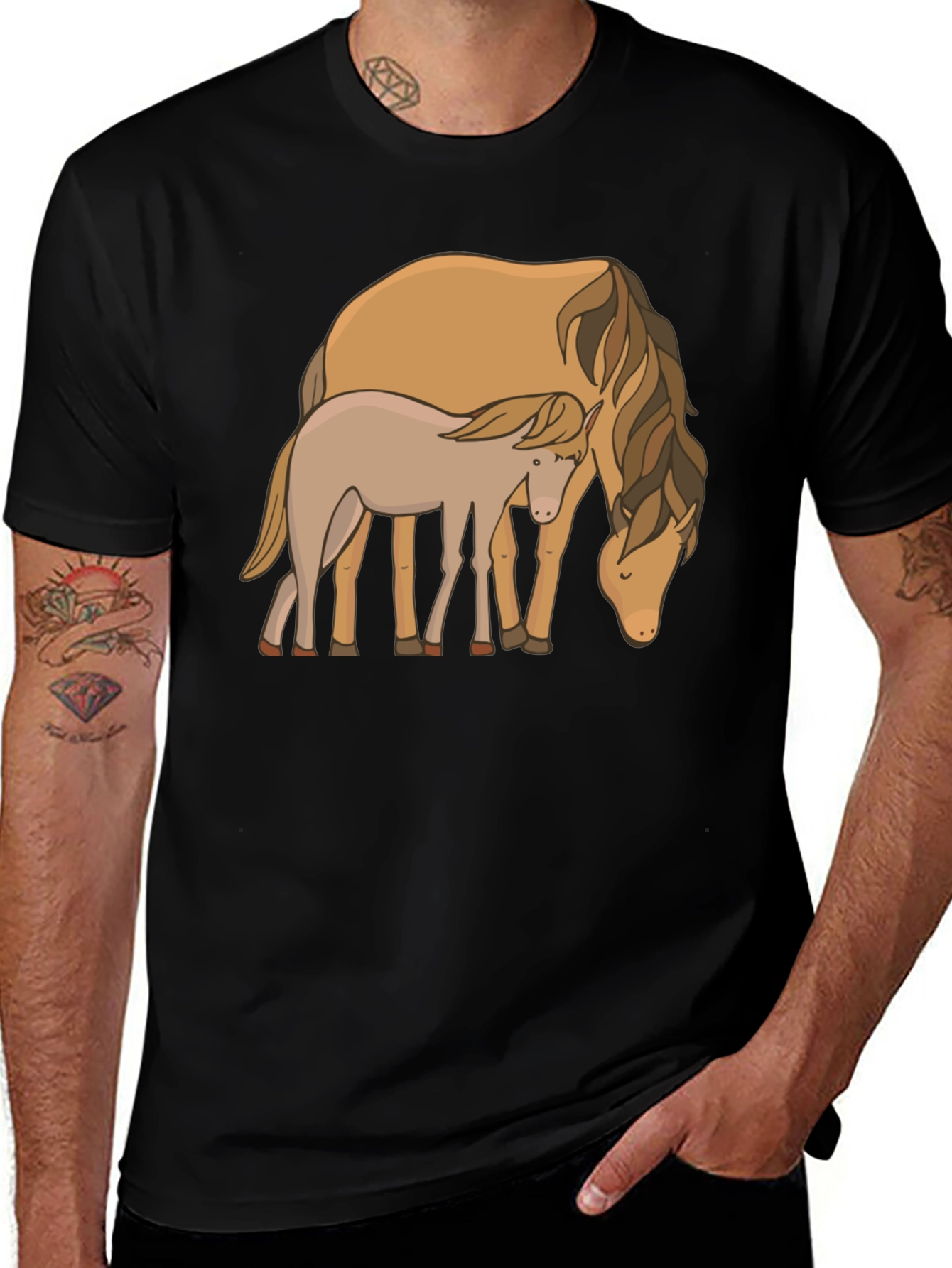 Variant 7 of Horse & Foal Graphic Tee - Black Casual T-Shirt