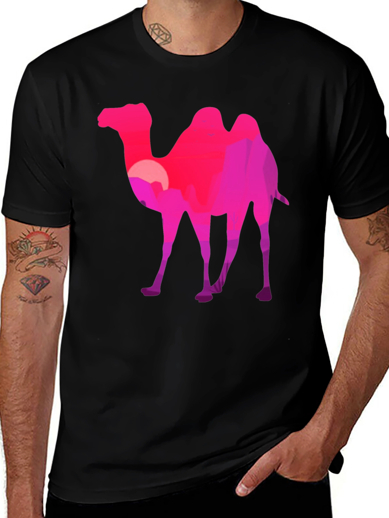 Variant 6 of Camel Silhouette T-Shirt - Desert Sunset Graphic Tee