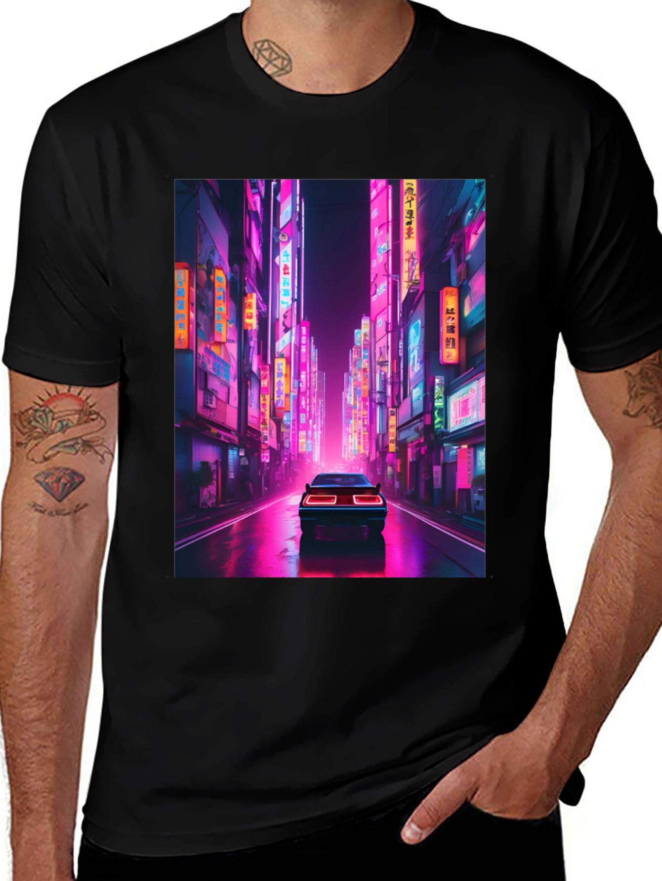 Variant 24 of Neon City Car Black T-Shirt