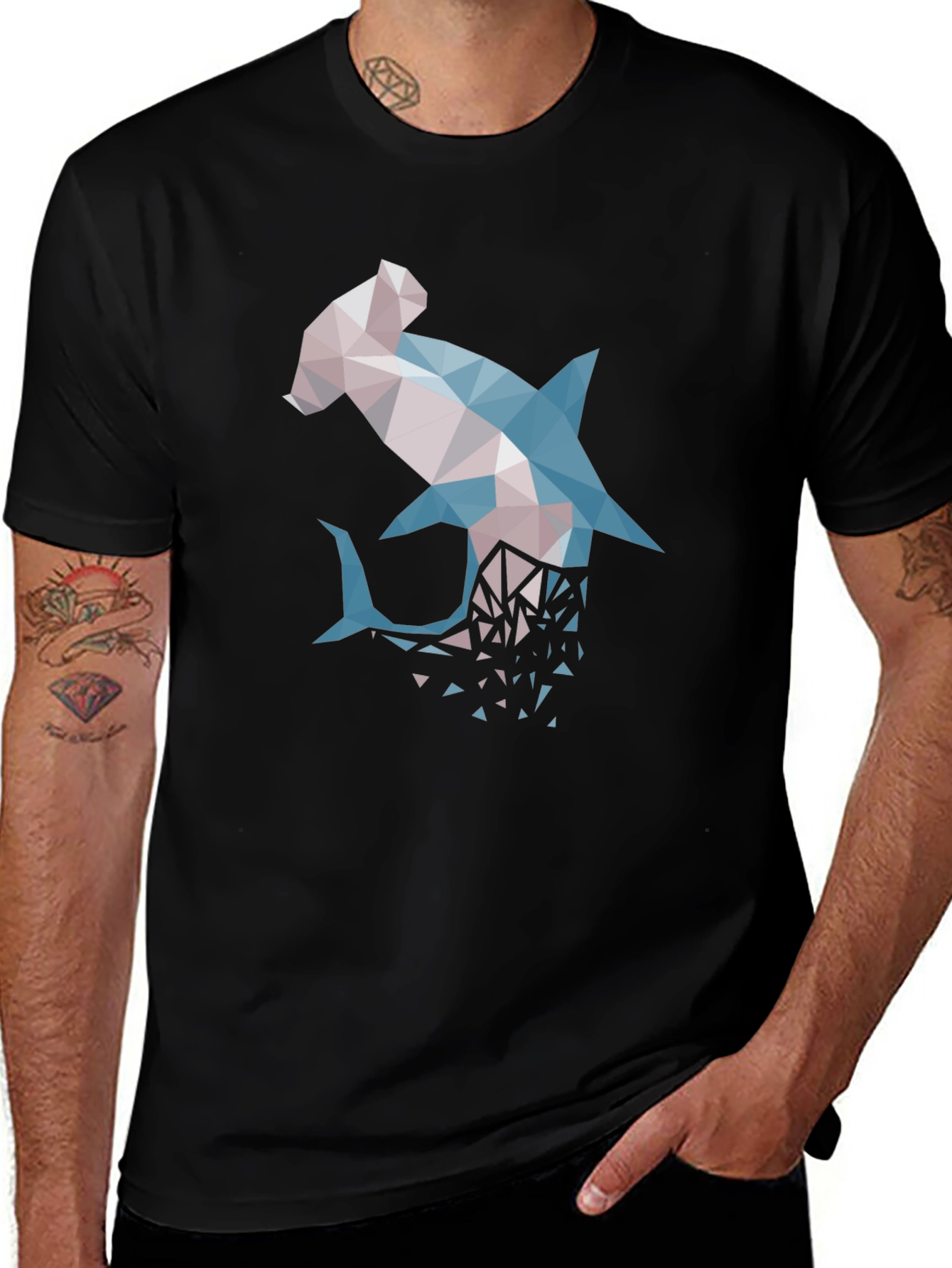 Variant 3 of Geometric Shark Graphic Tee - Modern Men's Black T-Shirt