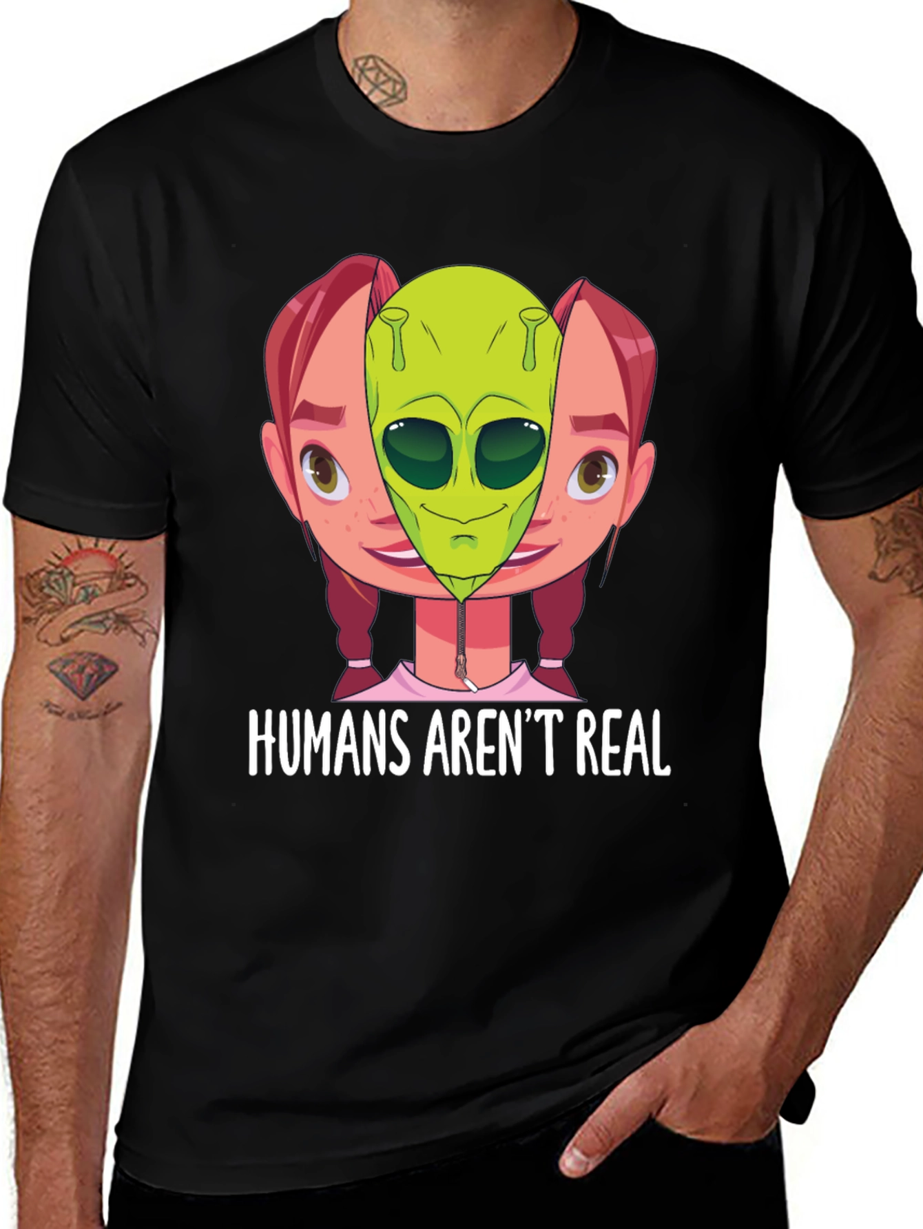 Variant 18 of Humans Aren't Real Alien T-Shirt