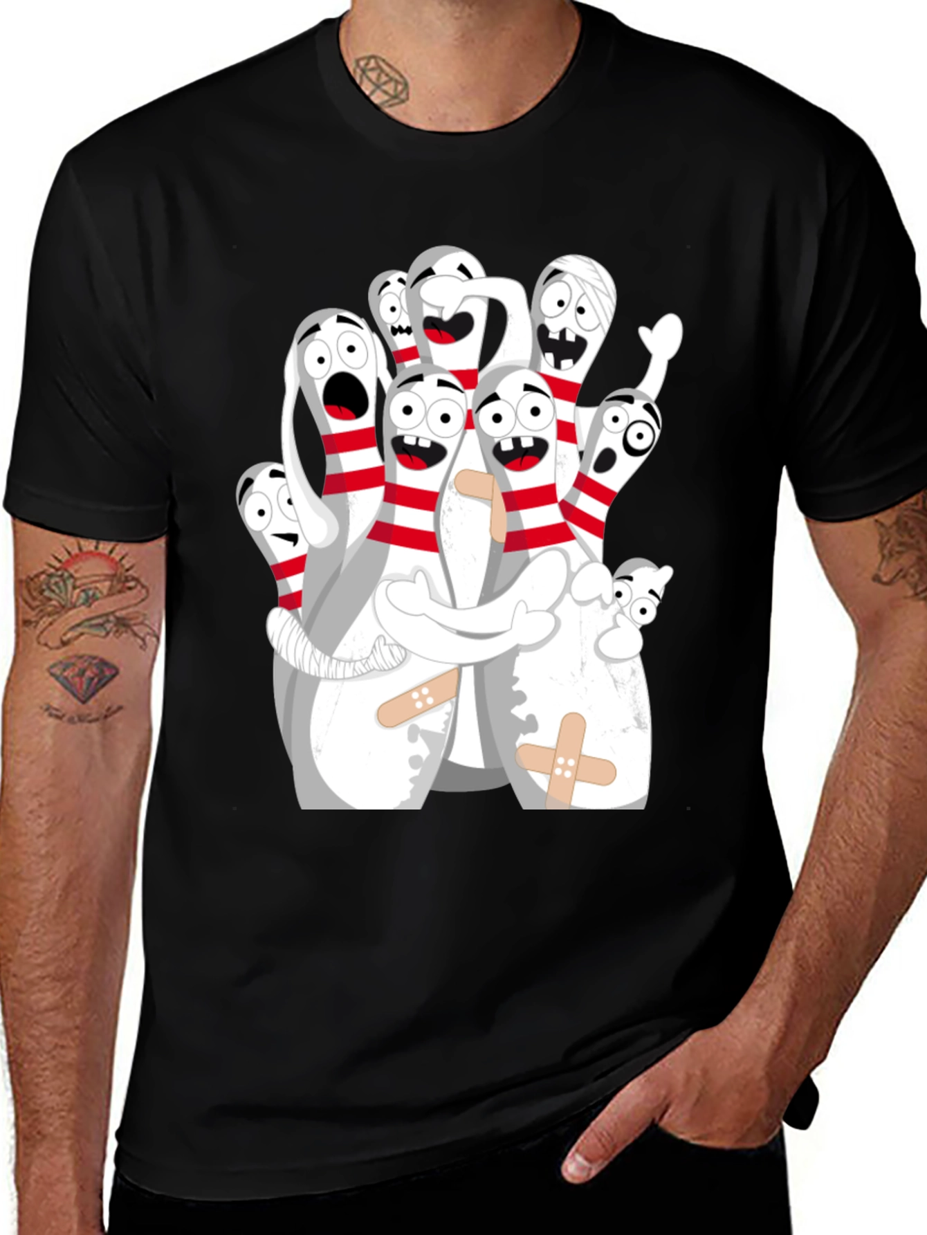 Funny Bowling Pins Black T-Shirt