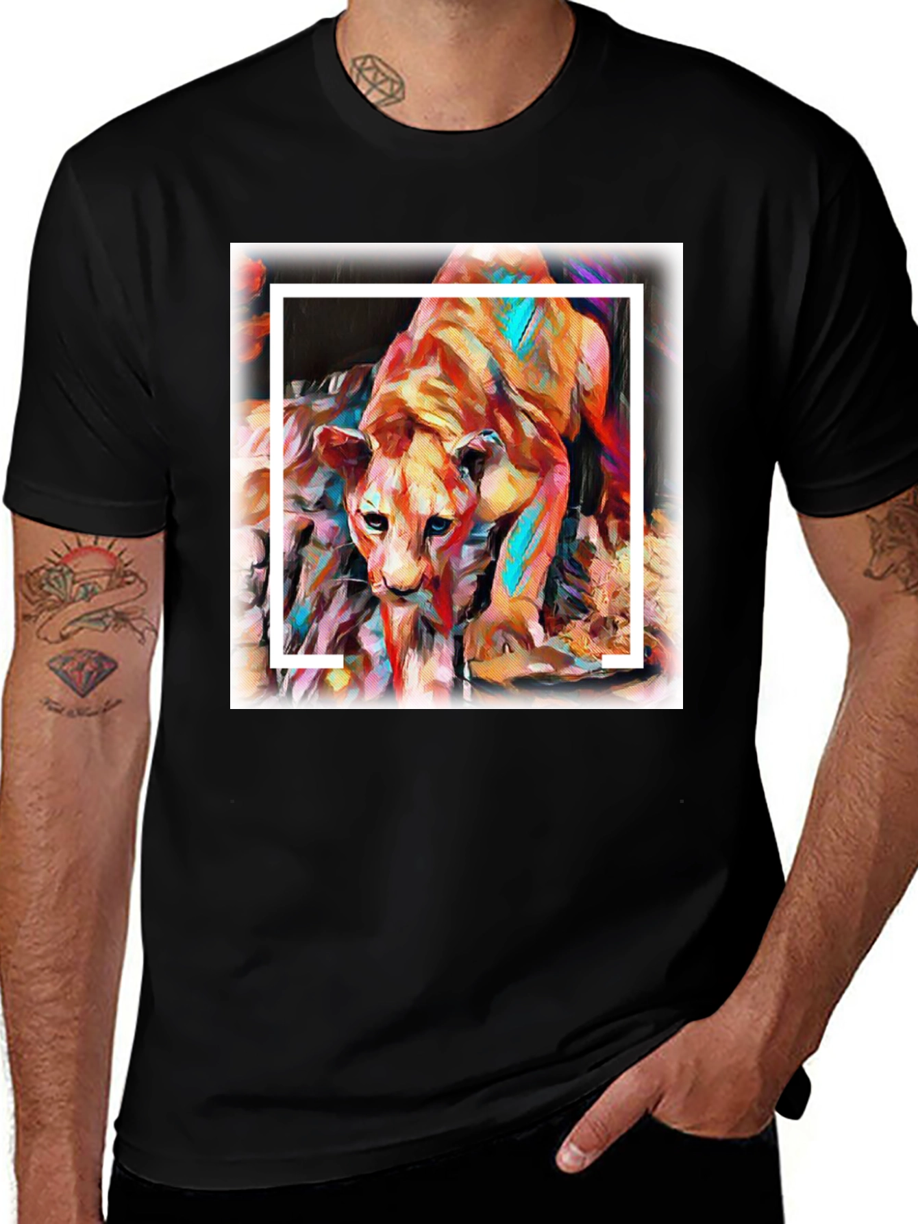 Black Abstract Lion Graphic Tee - Men's Black T-Shirt main image