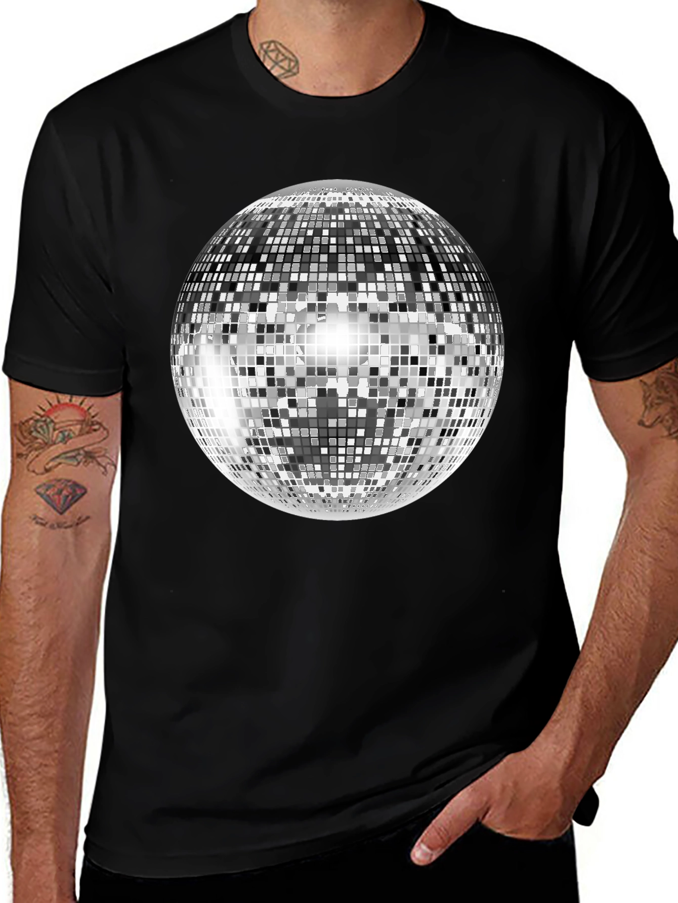 Variant 19 of Retro Disco Ball Graphic Tee - Black Cotton Blend