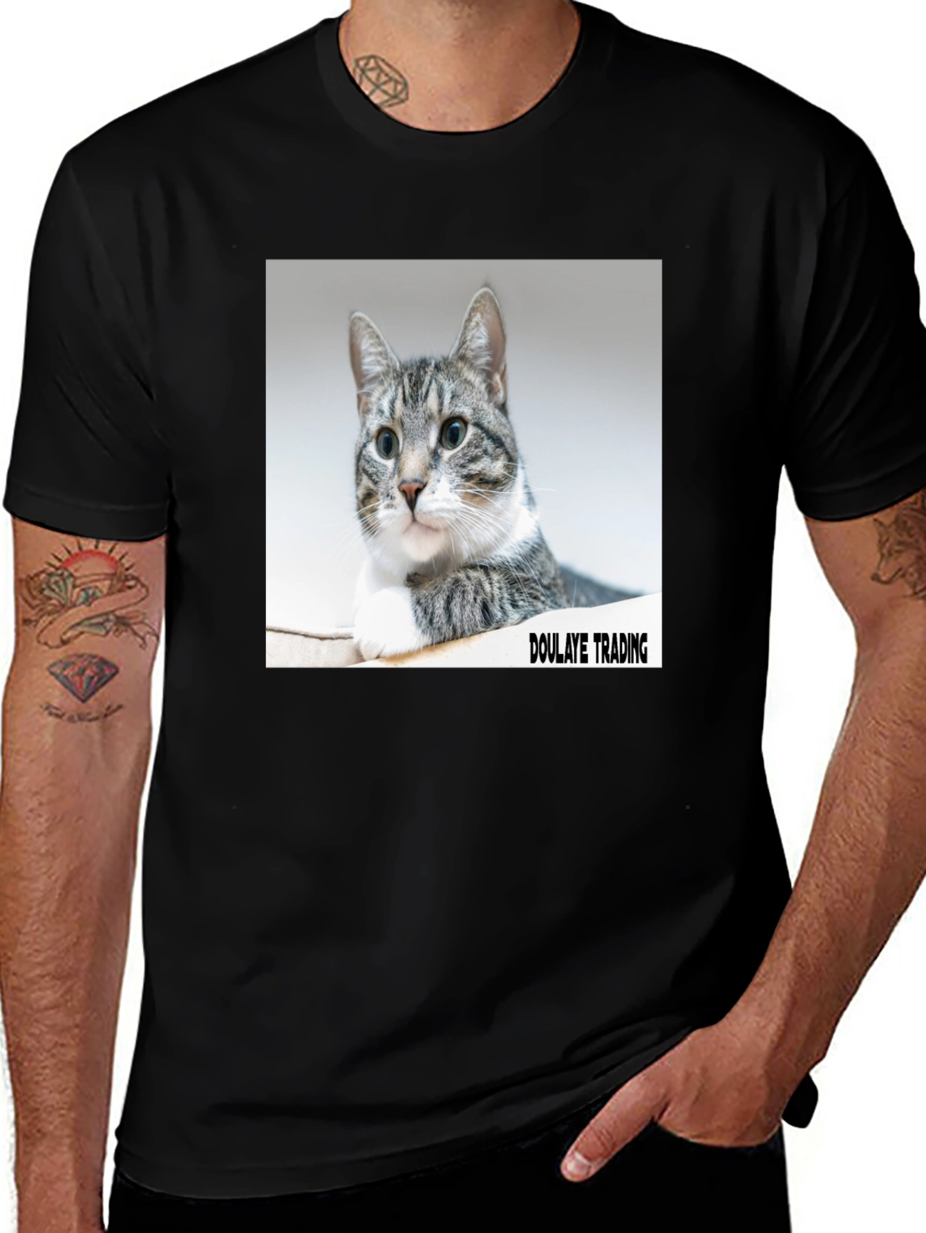 Variant 27 of Cool Cat Graphic Tee - Men's Black T-Shirt